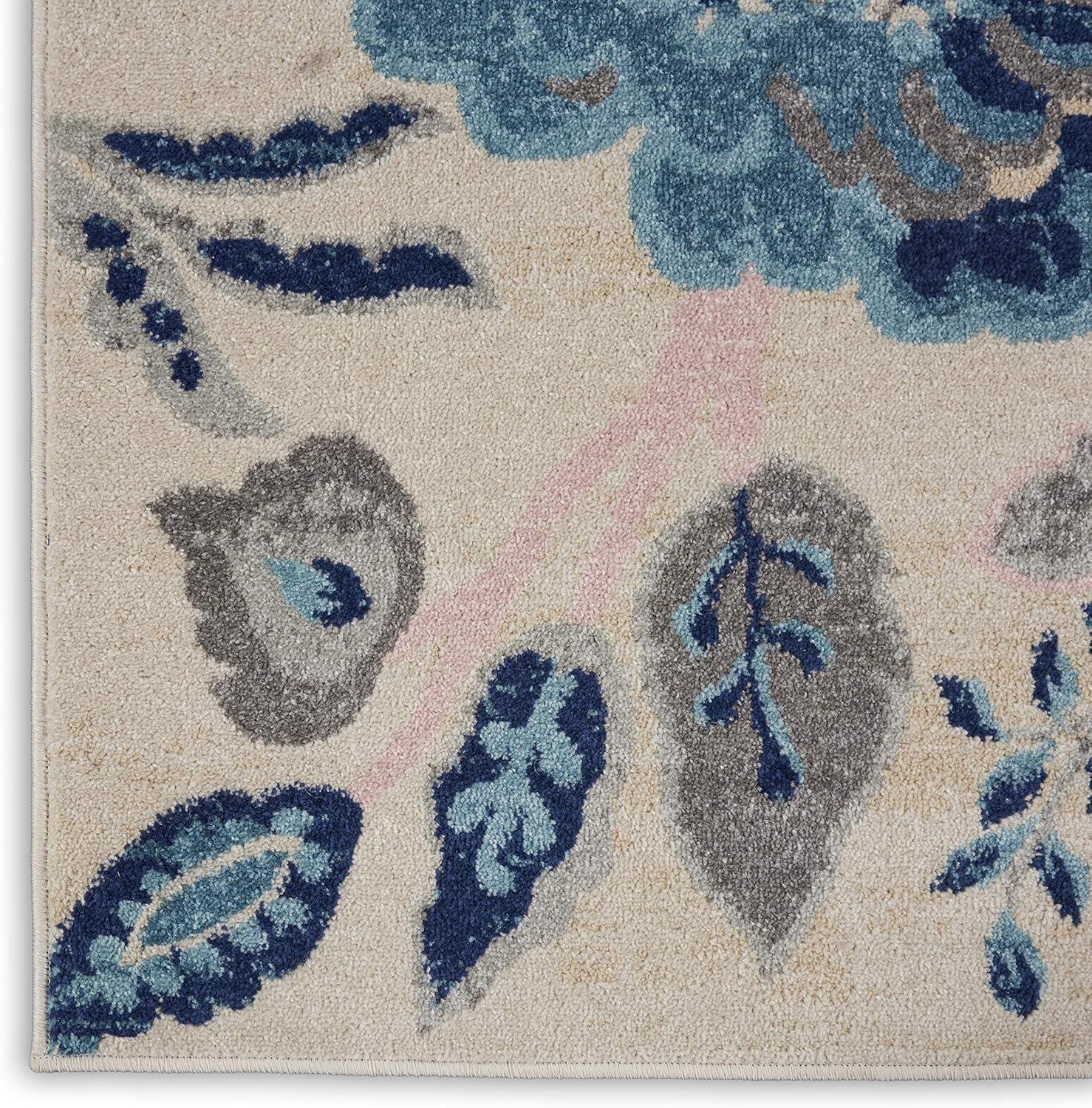 Elegant Ivory and Light Blue Floral 8' x 10' Synthetic Area Rug