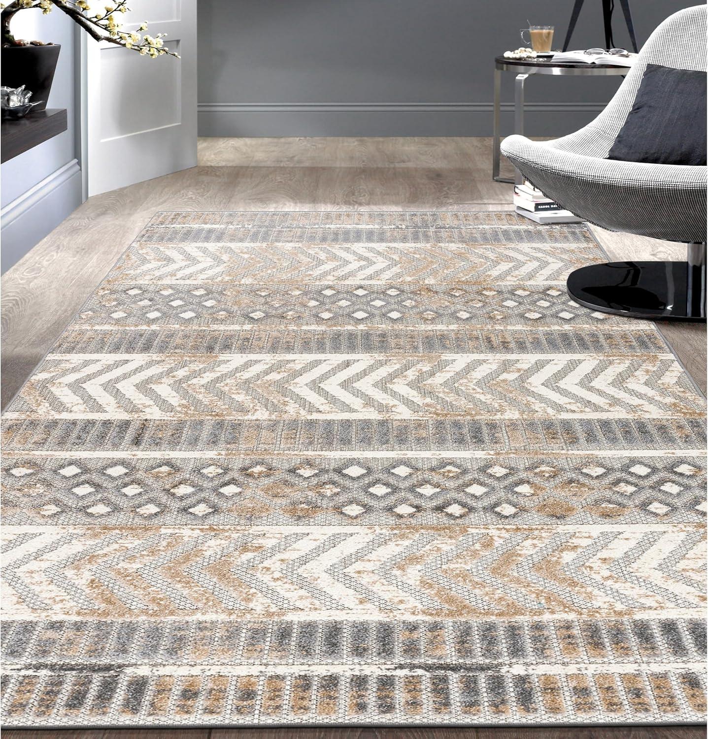 Bohemian Bliss Geometric Beige Indoor/Outdoor 7'10" x 10' Rug