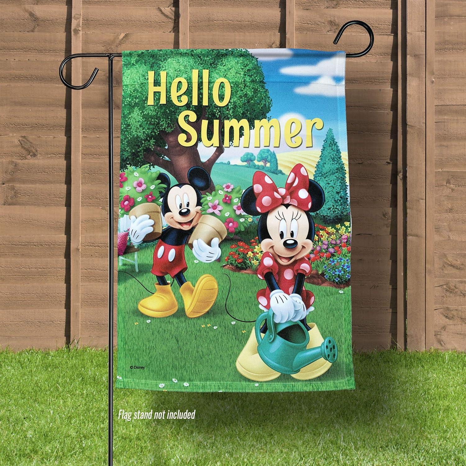 Back Yard Glory Disney Mickey Mouse & Minnie Mouse Hello Summer Garden Flag 12" x  18"