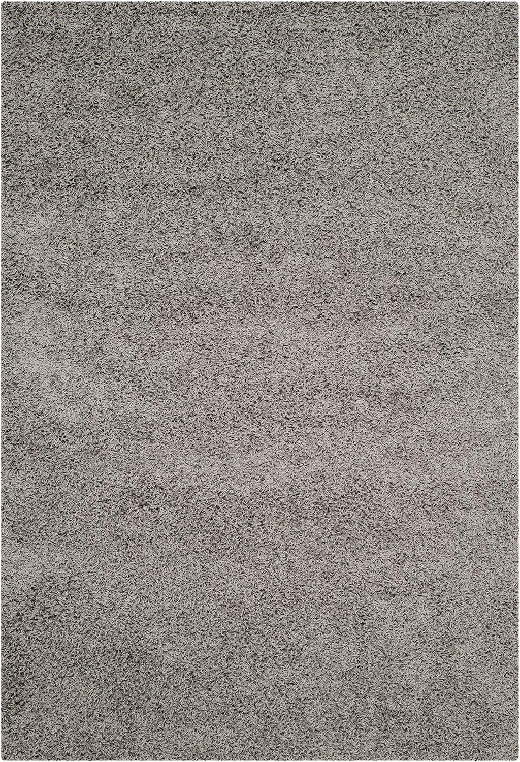 Luxurious Athens Light Grey Square Shag Rug, 6' x 9', Easy Care