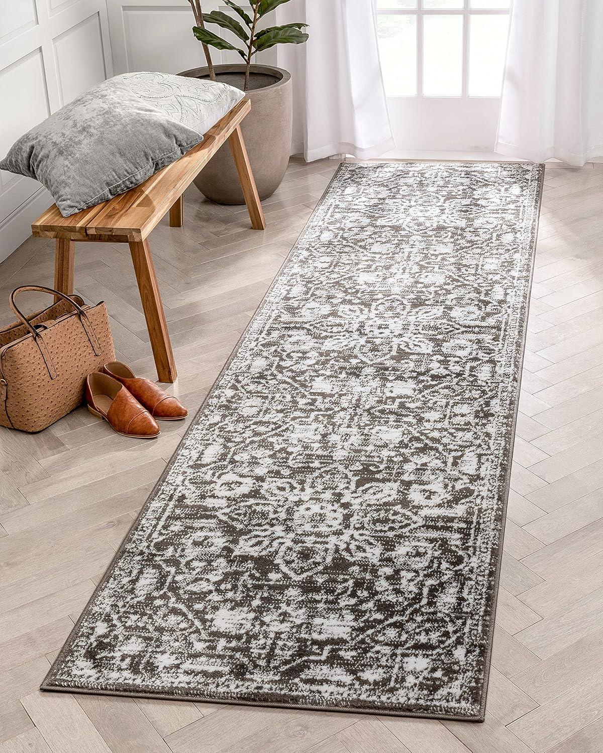 Vintage Bohemian Floral Gray Soft Runner Rug 2'7" x 9'10"