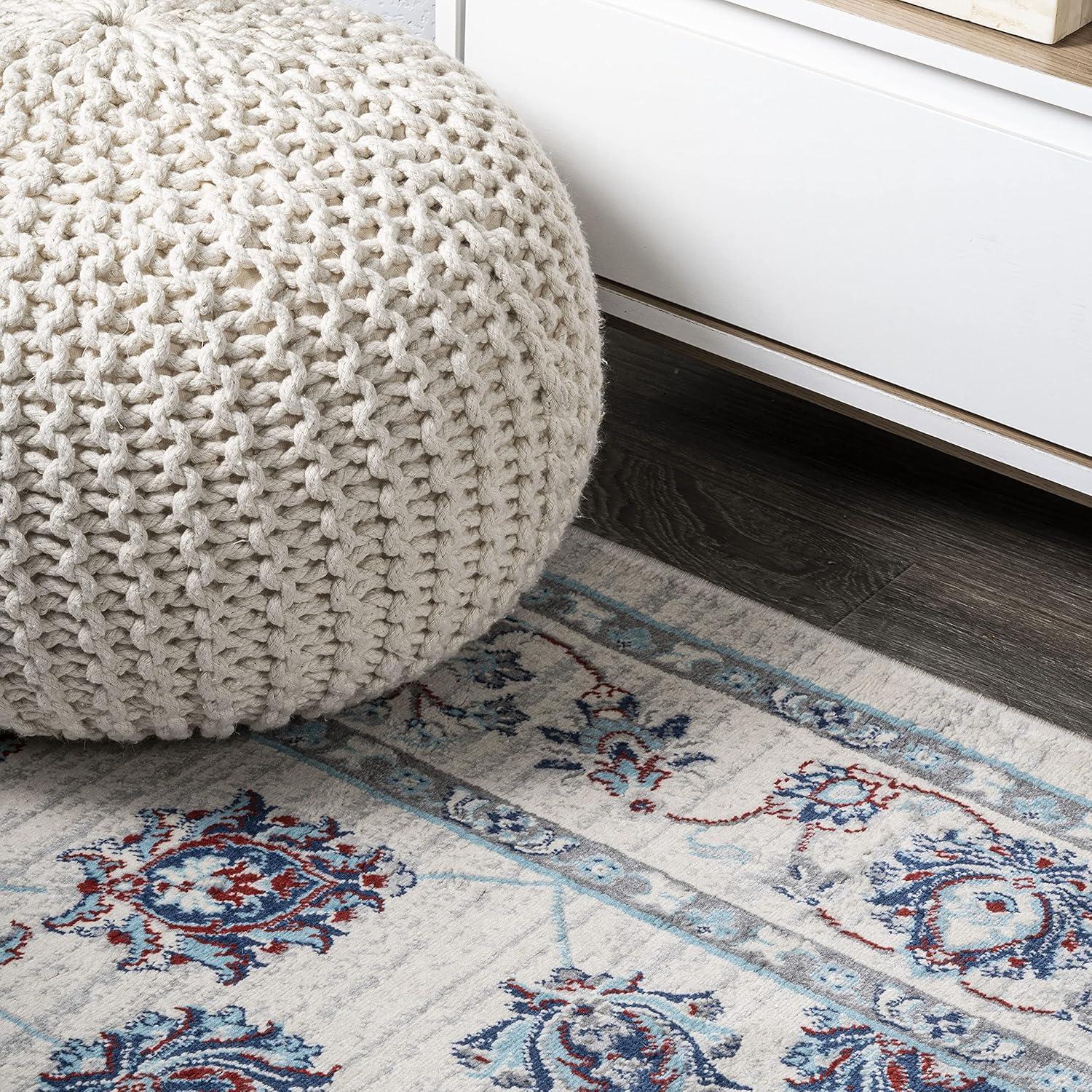 4' X 6' Modern Persian Vintage Moroccan Traditional Area Rug, Ivory/Blue/Red - JONATHAN Y