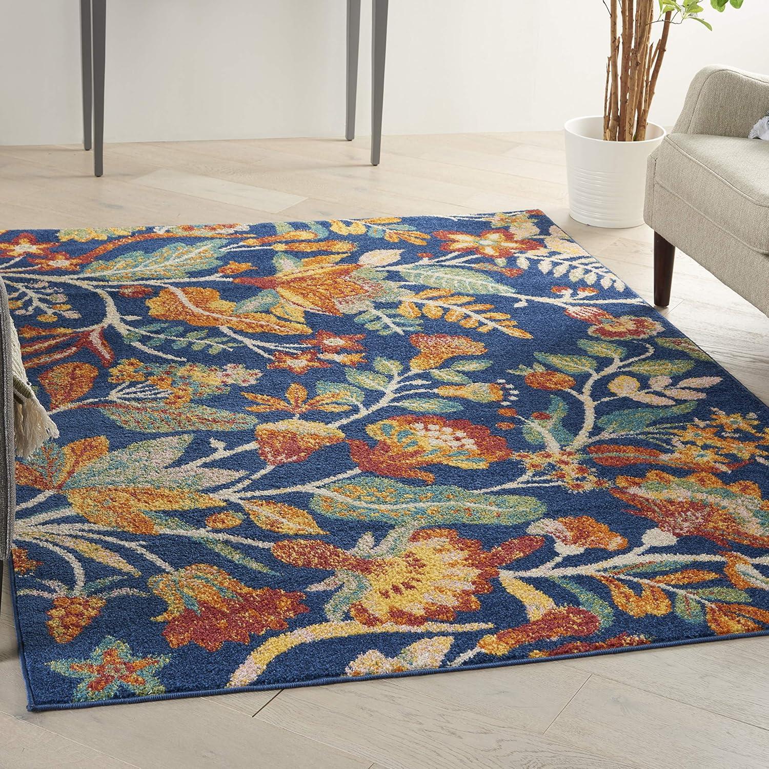 Nourison Allur Botanical Indoor Area Rug Navy Multicolor 5'3" x 7'3"