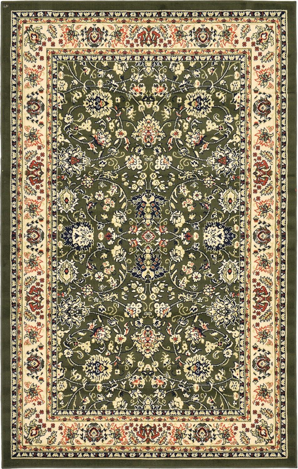 Olive and Ivory Rectangular Synthetic Floral Area Rug