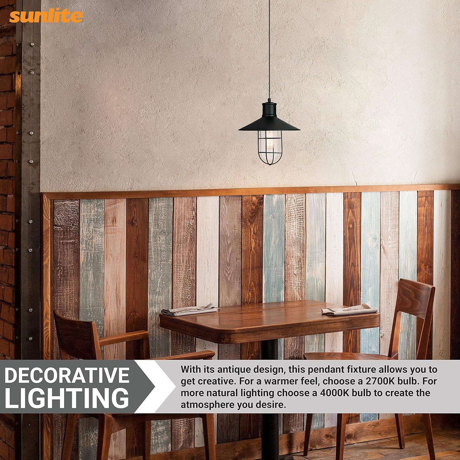 Sunlite 07005-SU Vintage-Inspired Caged Canopy Pendant, Industrial Style, Farmhouse Country-Chic Décor, Medium Base Socket (E26), 68” Braided Woven Cord, 60 Watts Max, UL Listed, Satin Black Finish