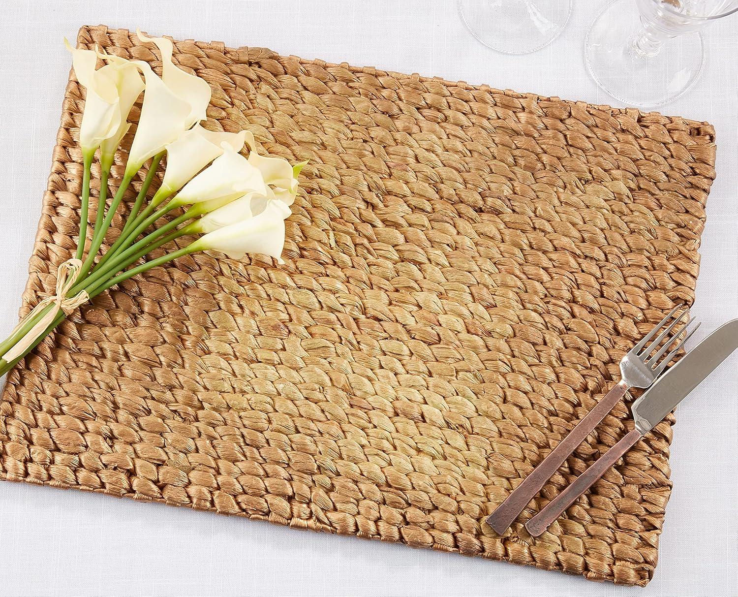 Gold Woven Water Hyacinth Rectangular Placemats Set of 4