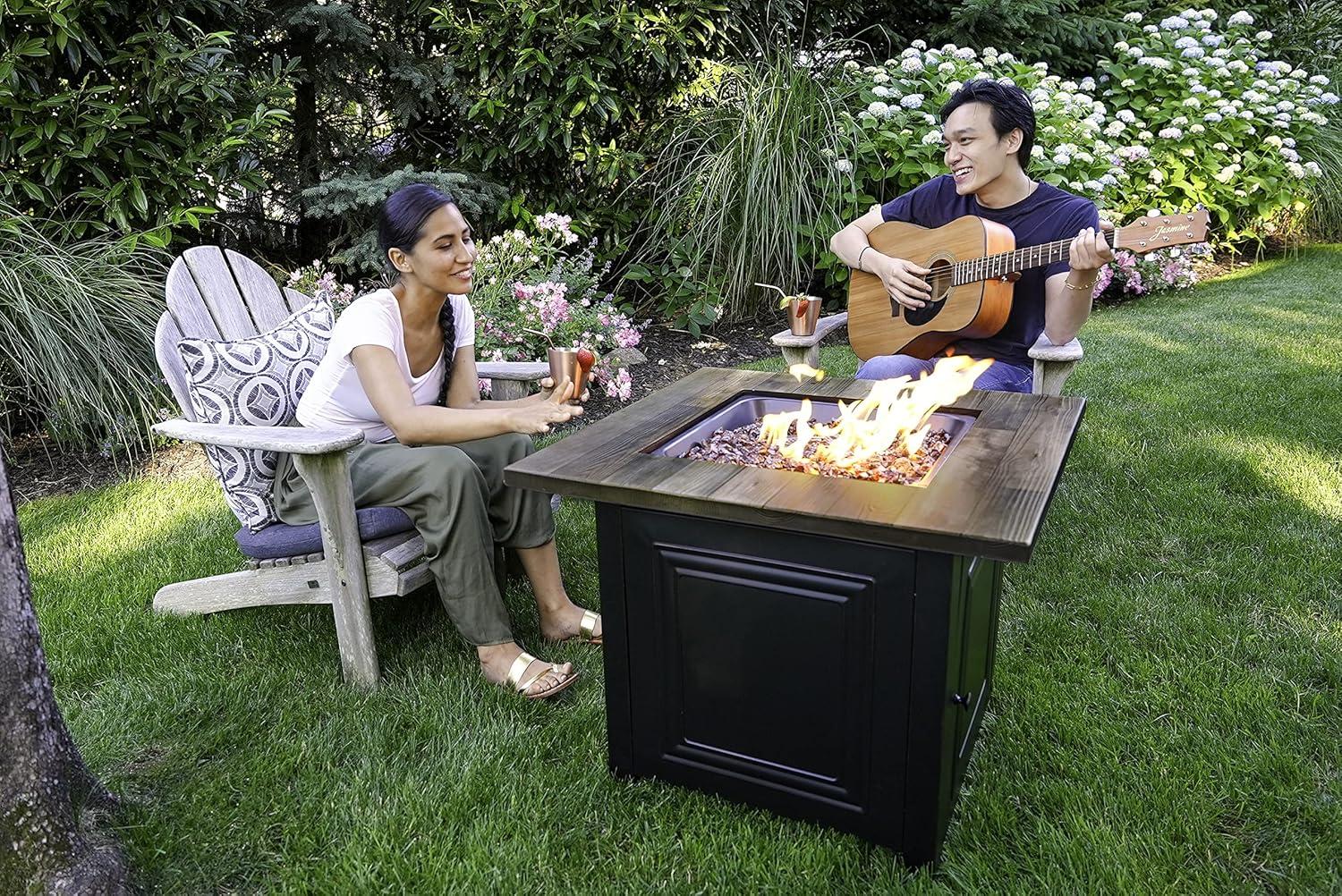 Burlington by Endless Summer, 30" Square LP Gas Outdoor Fire Pit with Faux Wood Mantel