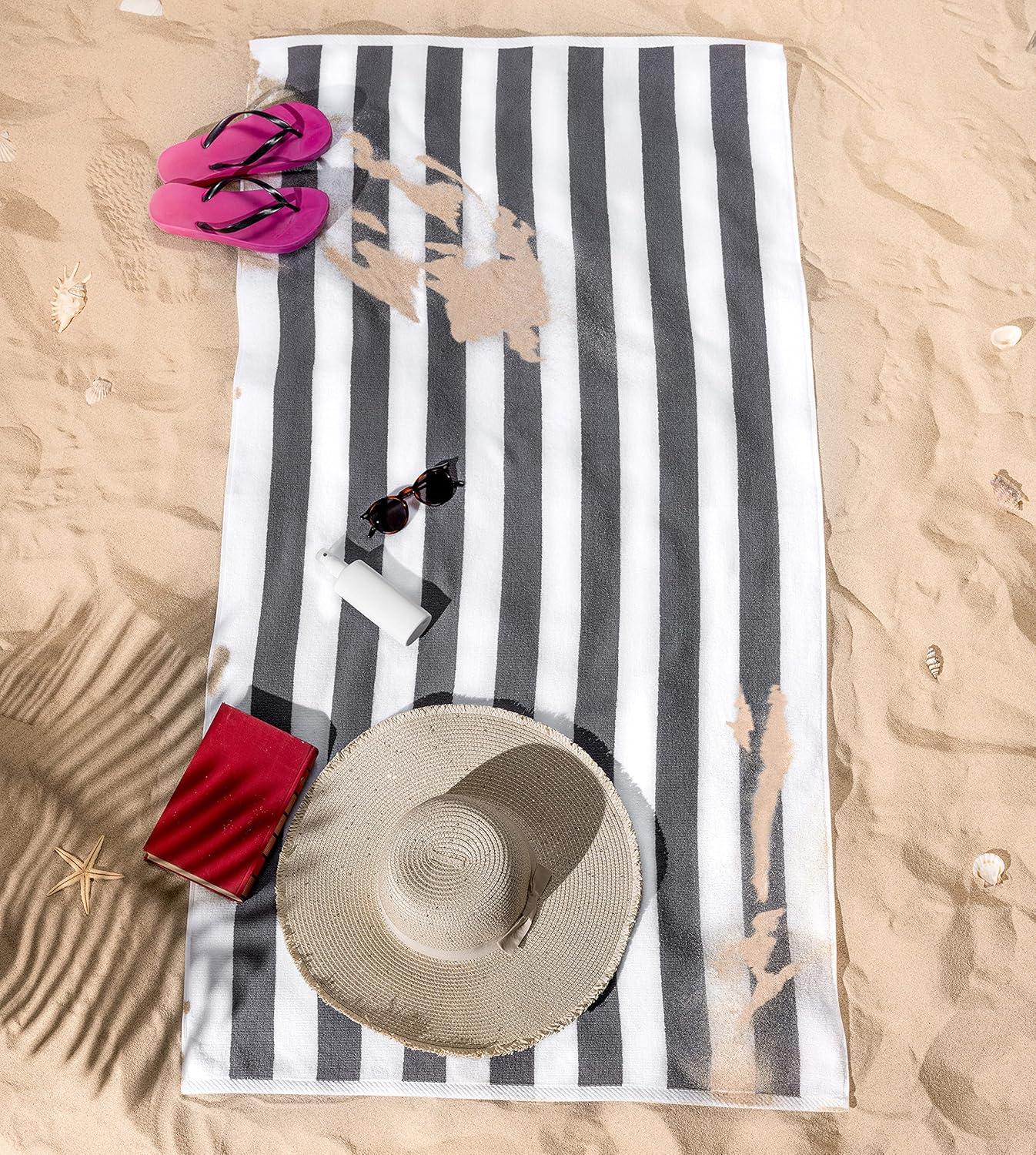 American Soft Linen Beach Towel, 100% Cotton Cabana Striped Beach Towel, 30 in by 60 in Soft Absorbent Beach Pool Towel
, Turquoise Blue