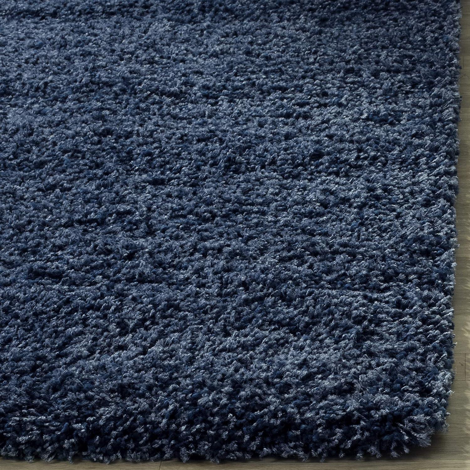 SAFAVIEH California Solid Plush Shag Area Rug, Navy, 8' x 8' Square