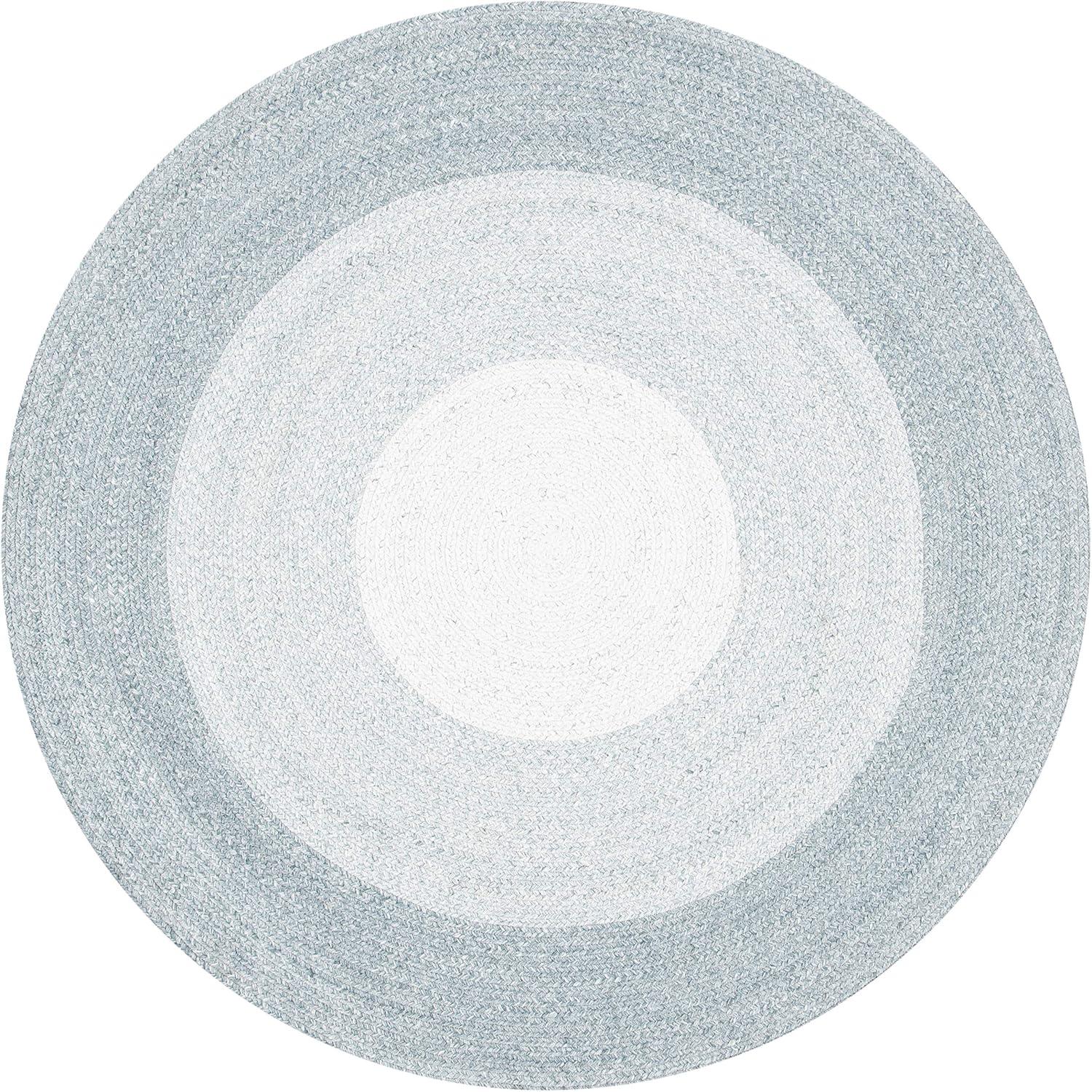 Handwoven Grey & Ivory Braided 5' Round Synthetic Area Rug