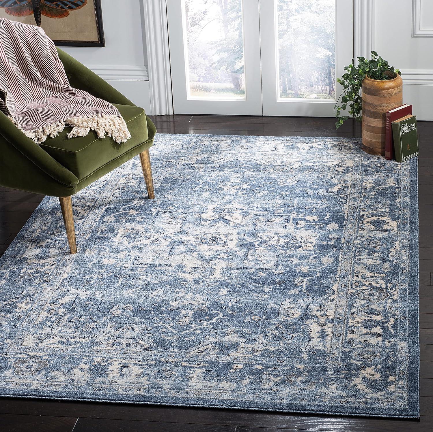 Charleston Navy and Cream 6' x 9' Synthetic Oriental Area Rug