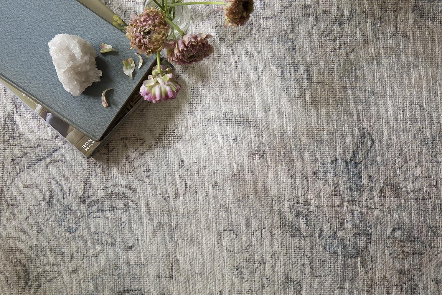 Gray Floral Motif Hand-Knotted Synthetic Area Rug