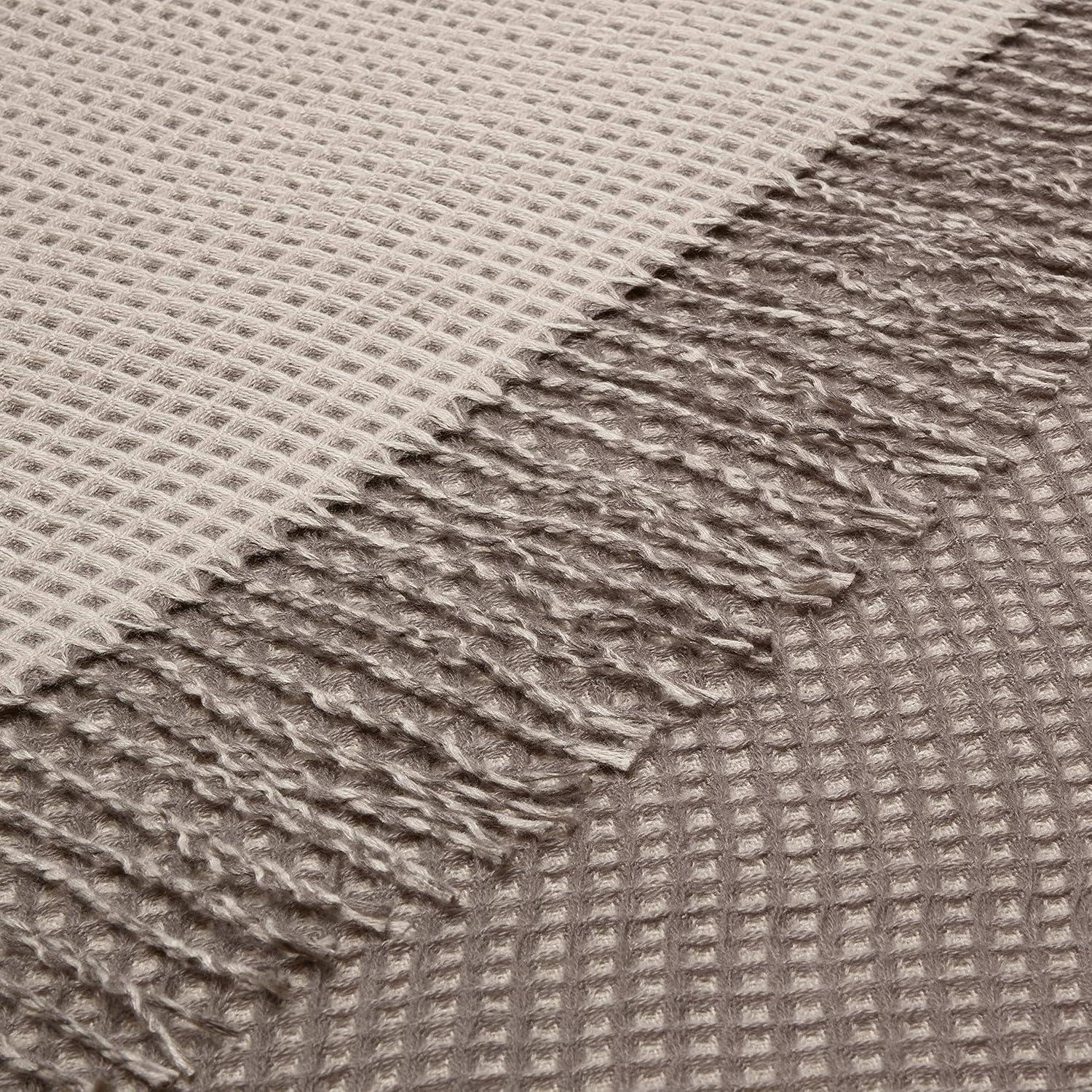 Dark Taupe Knitted Reversible Throw Blanket with Fringe