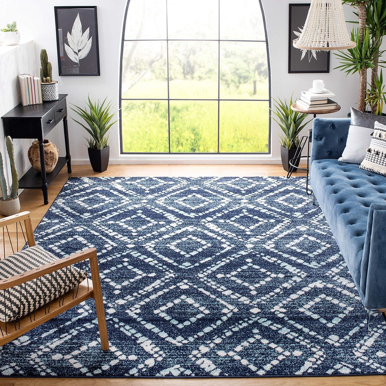 SAFAVIEH Adirondack Lecia Geometric Area Rug, Navy/Ivory, 9' x 12'