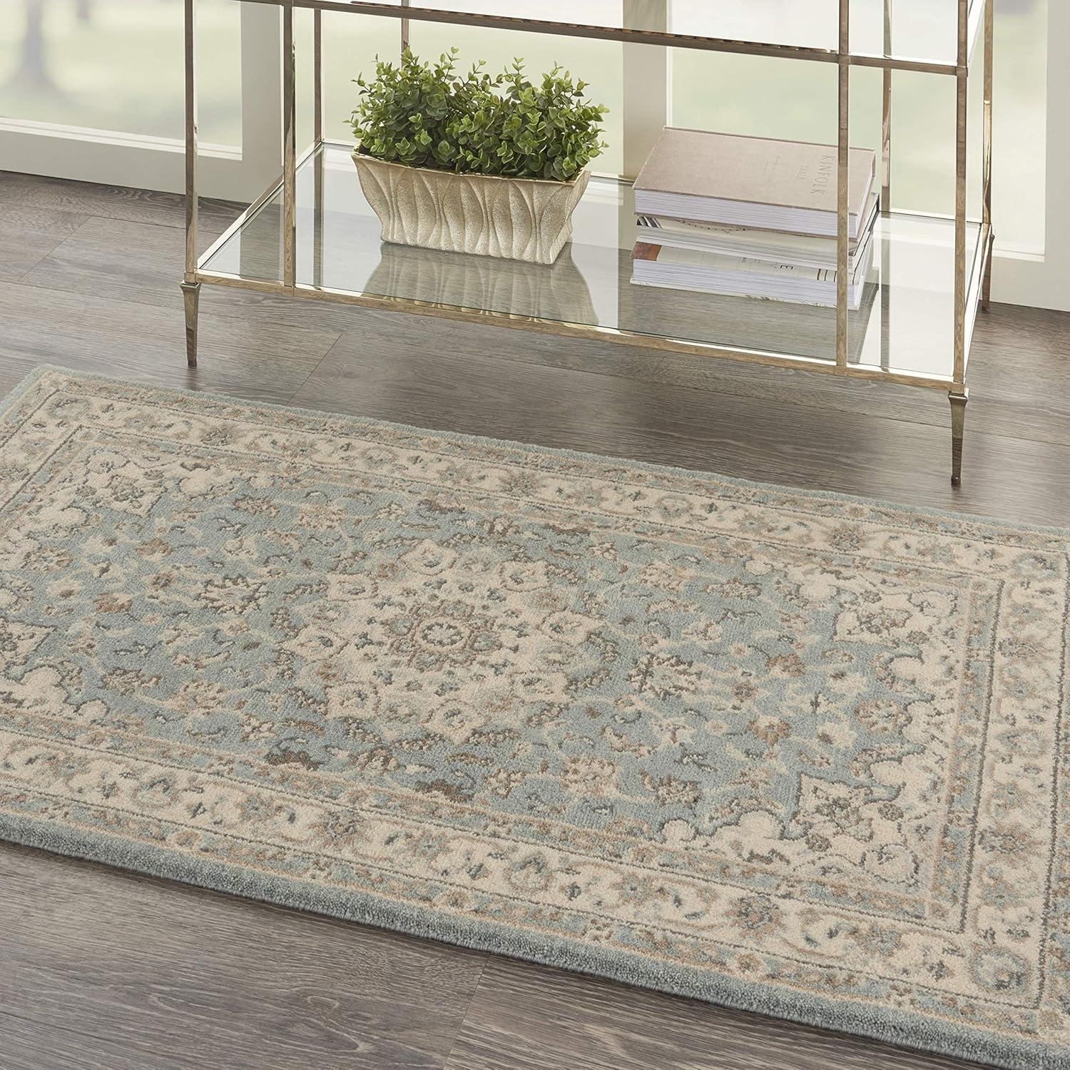 Aqua Ivory Elegance 2'6" x 4'3" Hand-Knotted Wool Blend Area Rug