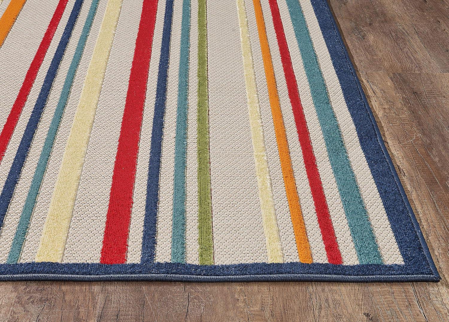 Calla Ivory/Multi Stripes 3 ft. x 5 ft. Striped Indoor/Outdoor Accent Rug