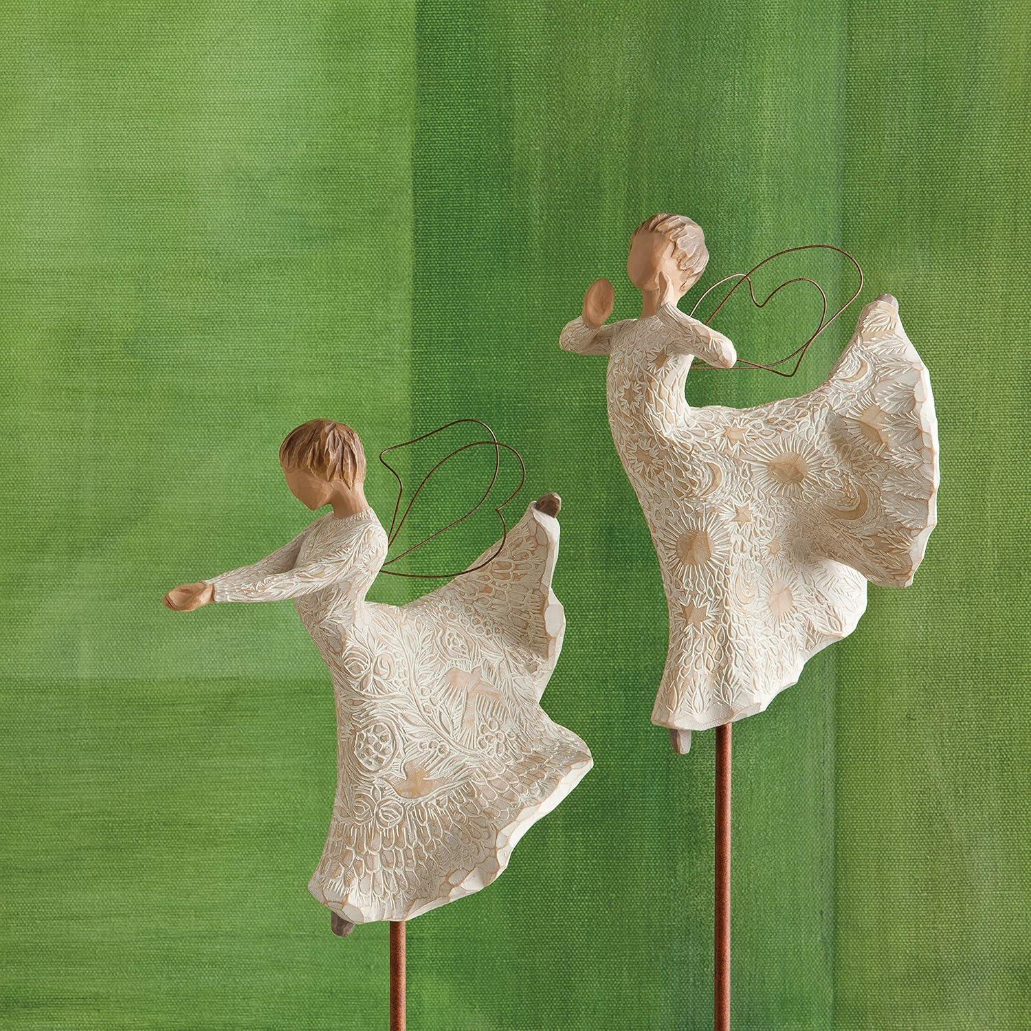 Hand-Painted Metal Angel Figurine with Lace Dress