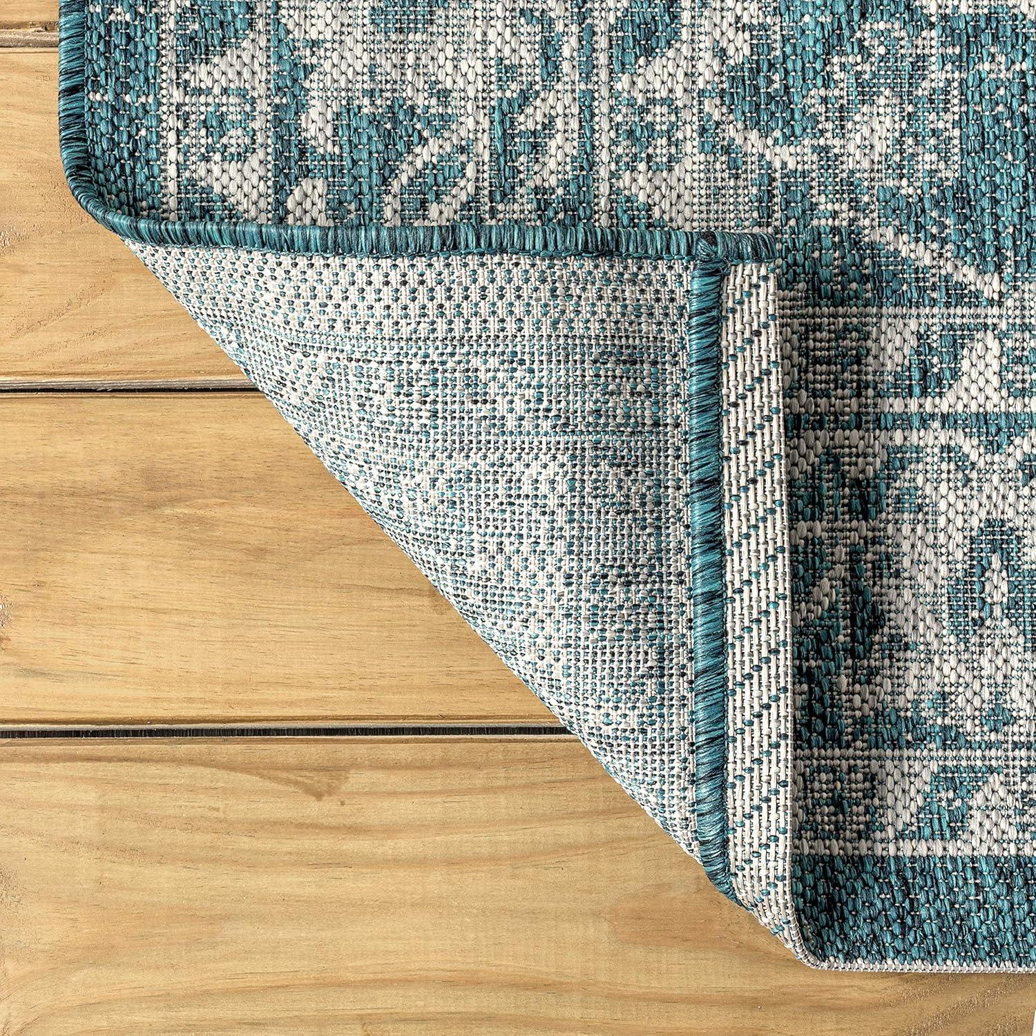 5' Round Palazzo Vine and Border Textured Weave Indoor/Outdoor Area Rug, Teal/Gray - JONATHAN Y