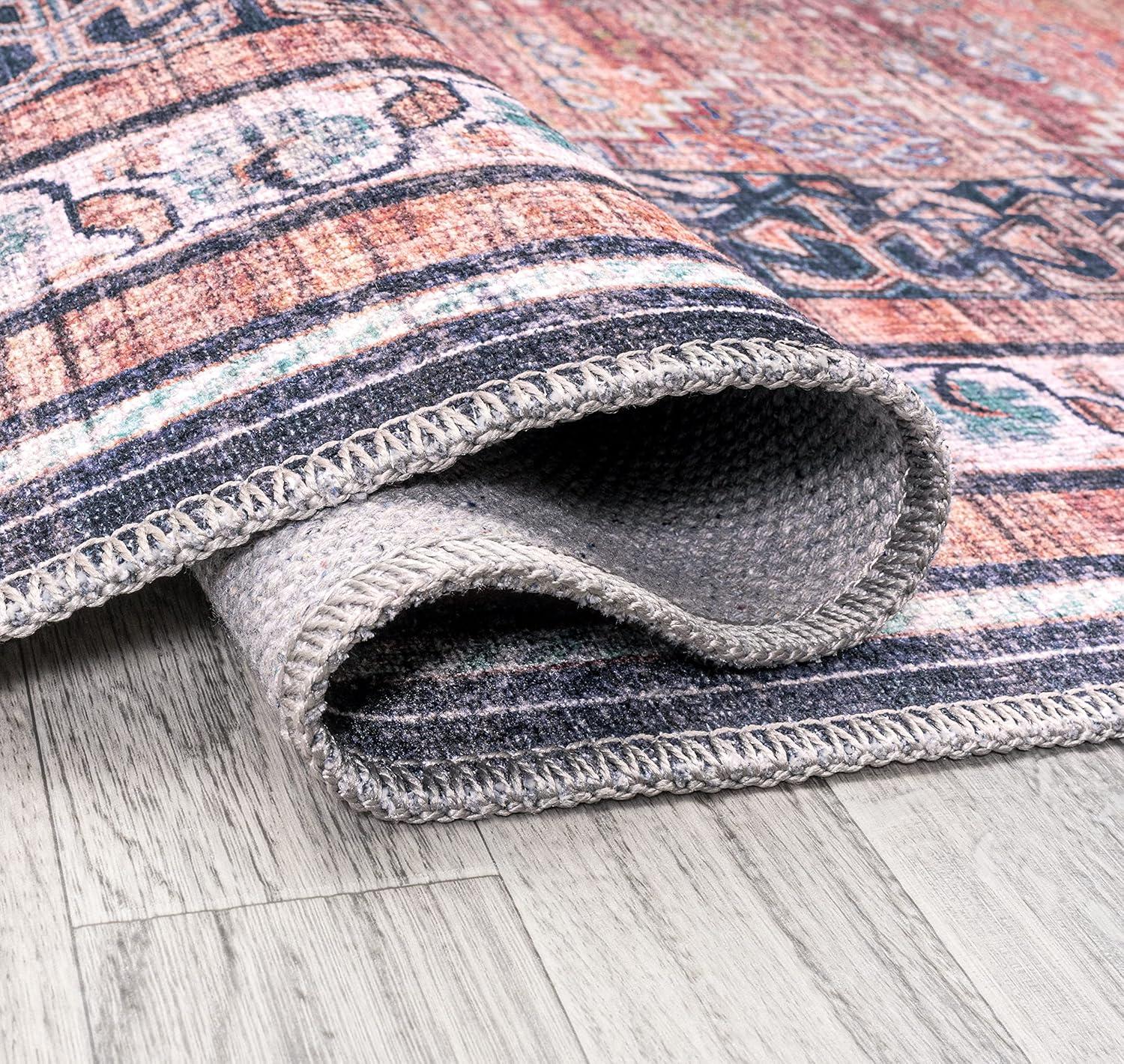 4' x 6' Dalyan Geometric Medallions Machine Washable Indoor/Outdoor Area Rug, Terra/Navy - JONATHAN Y