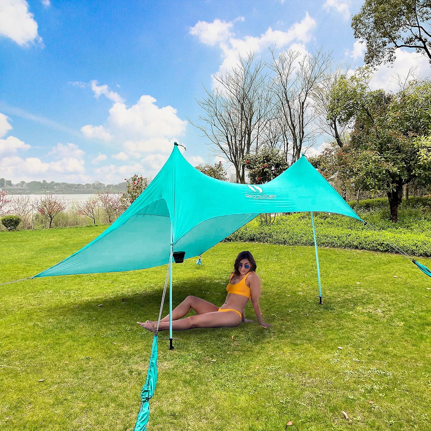 Red Suricata Turquoise Multi Terrain Sun Shade Canopy Tent Sunshade with sand bags & ground anchor screws