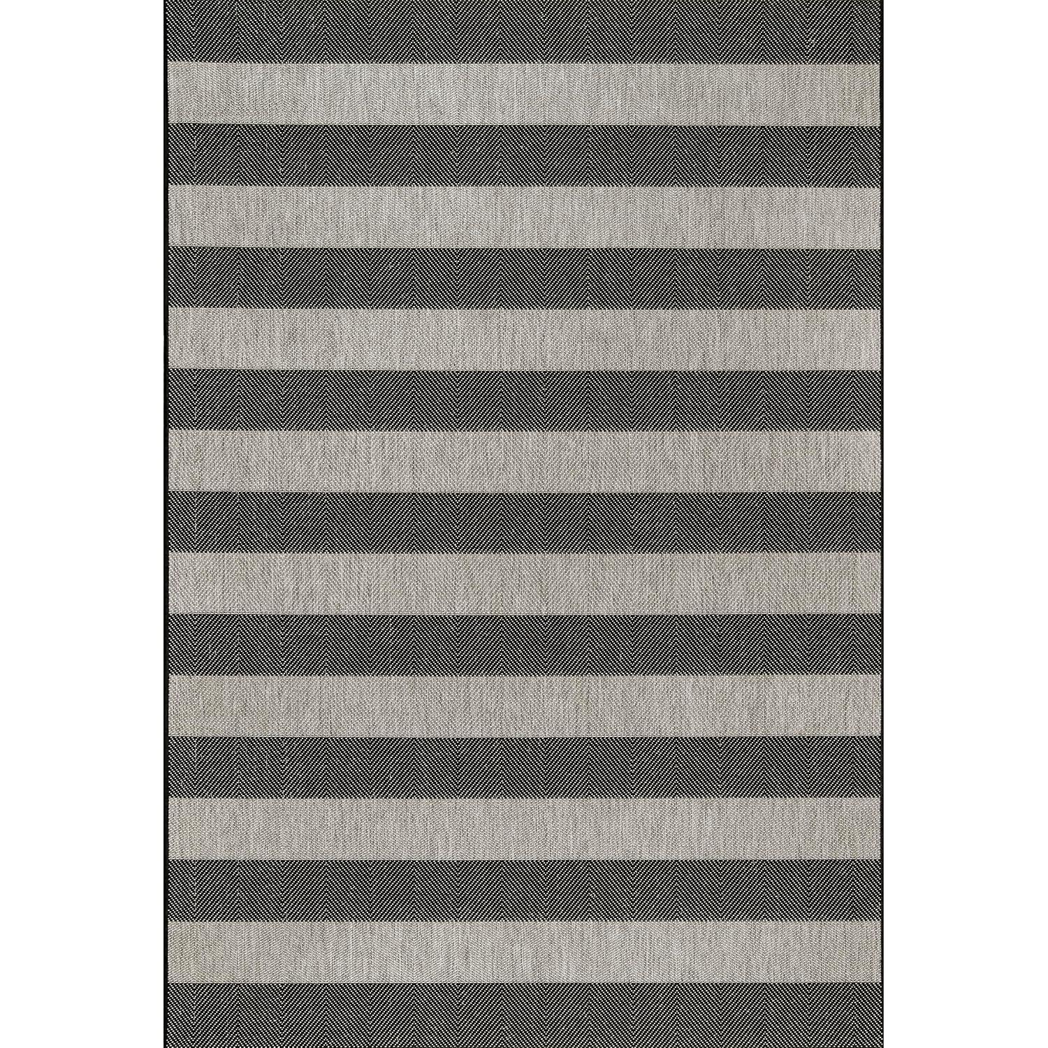 Nuloom Alexis Striped 2x3 Indoor/Outdoor Accent Rug for Living Room Patio Deck Front Porch Entryway Kitchen, Black/Light Grey