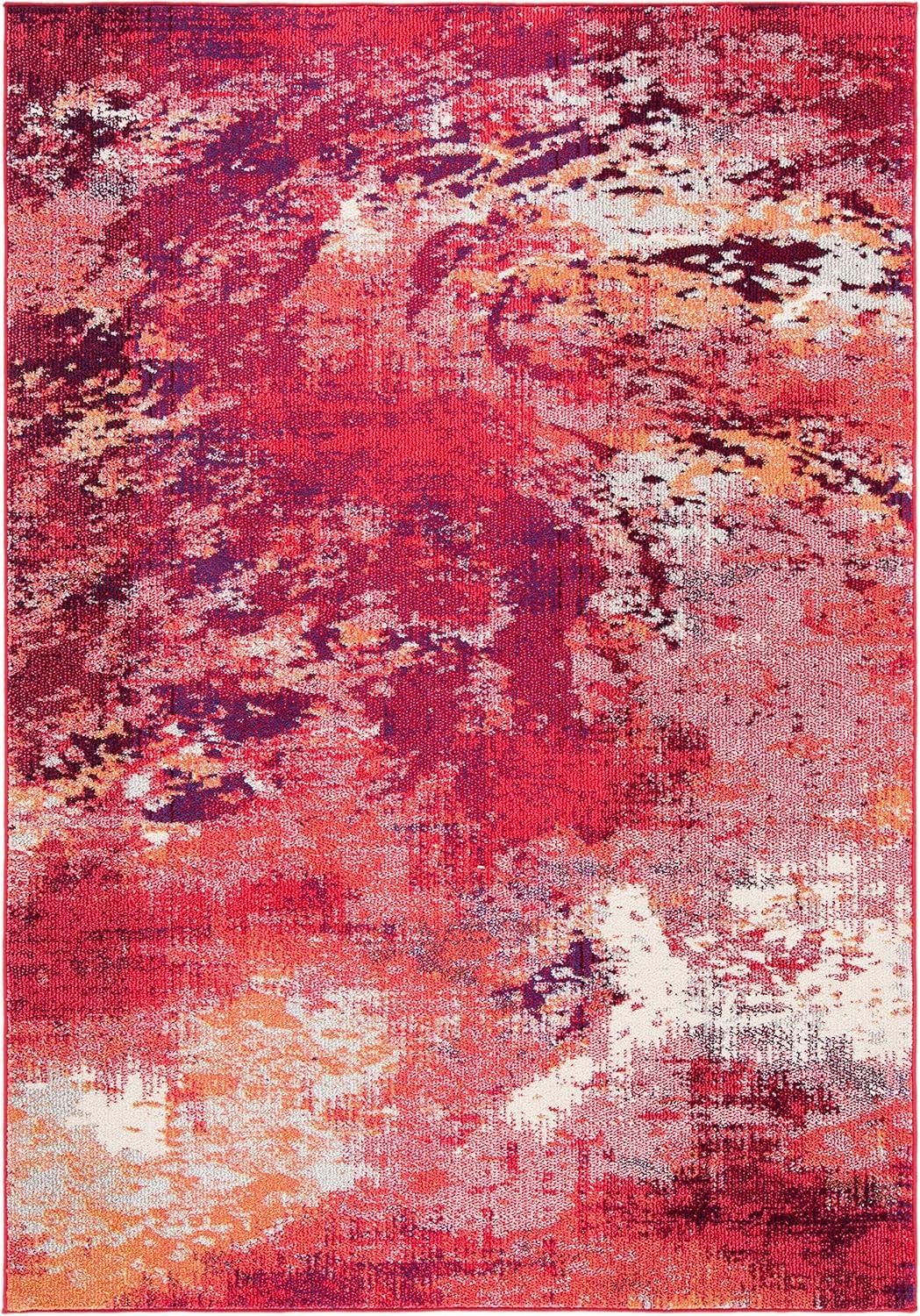 SAFAVIEH Madison Oscar Abstract Distressed Area Rug, Red/Ivory, 9' x 12'