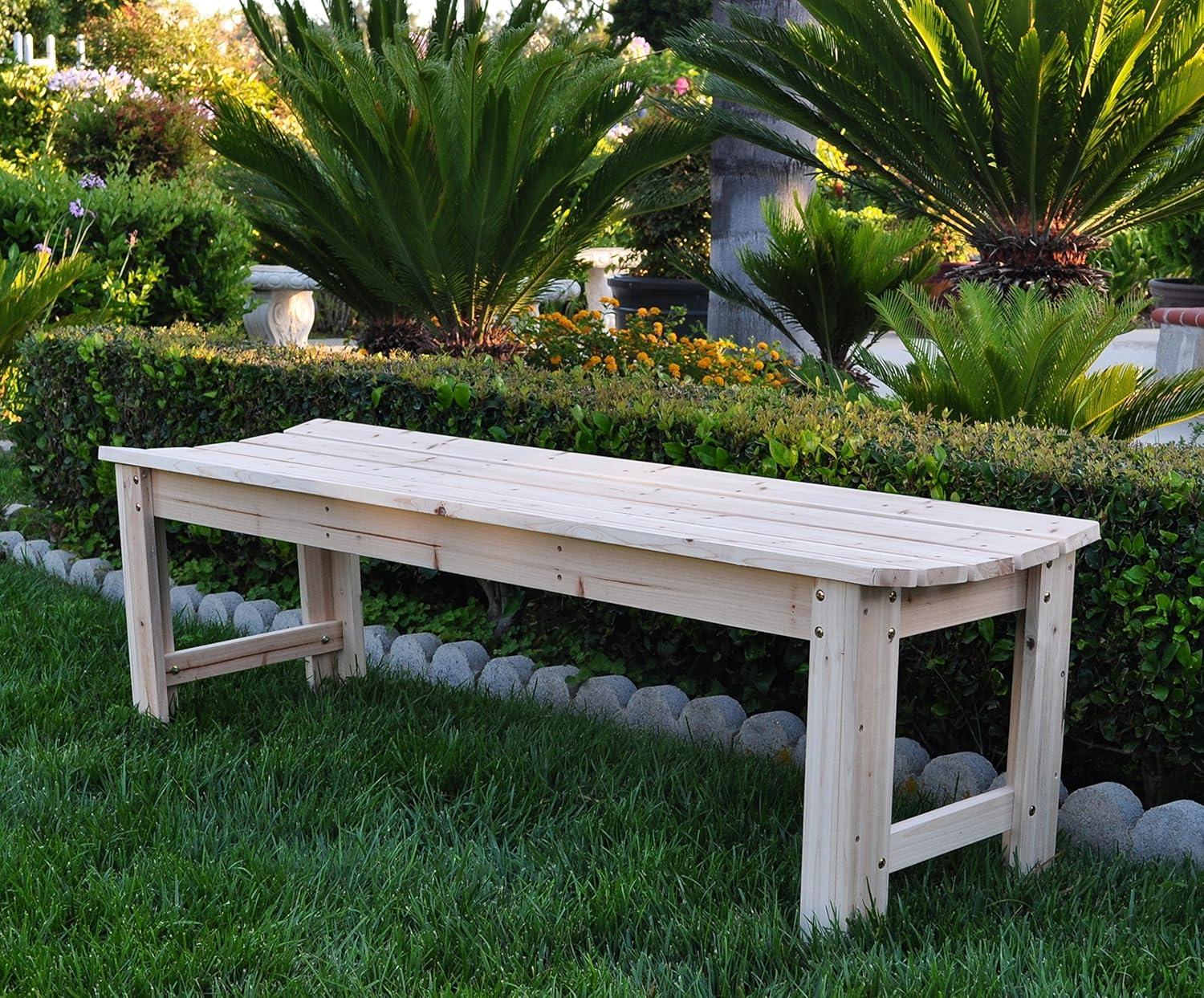 Shine Company 5 Foot Backless Yellow Cedar Bench for Garden and Patio, Natural