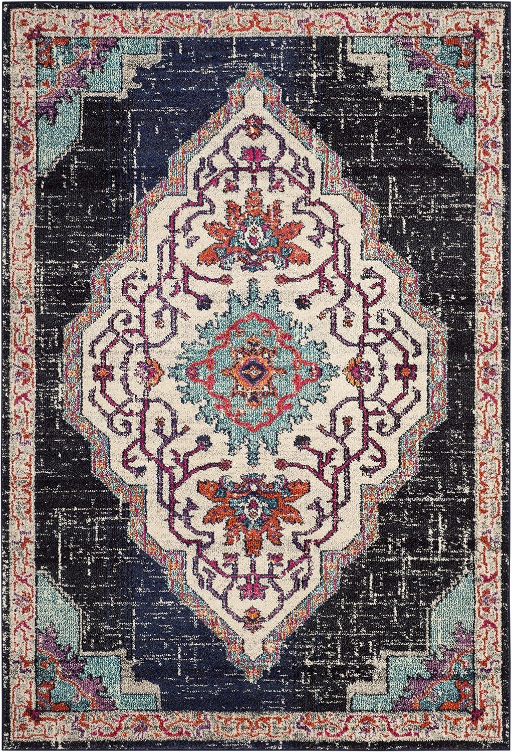 Monaco MNC254 Power Loomed Indoor Area Rug - Black/Blue - 6'7"x9'2" - Safavieh