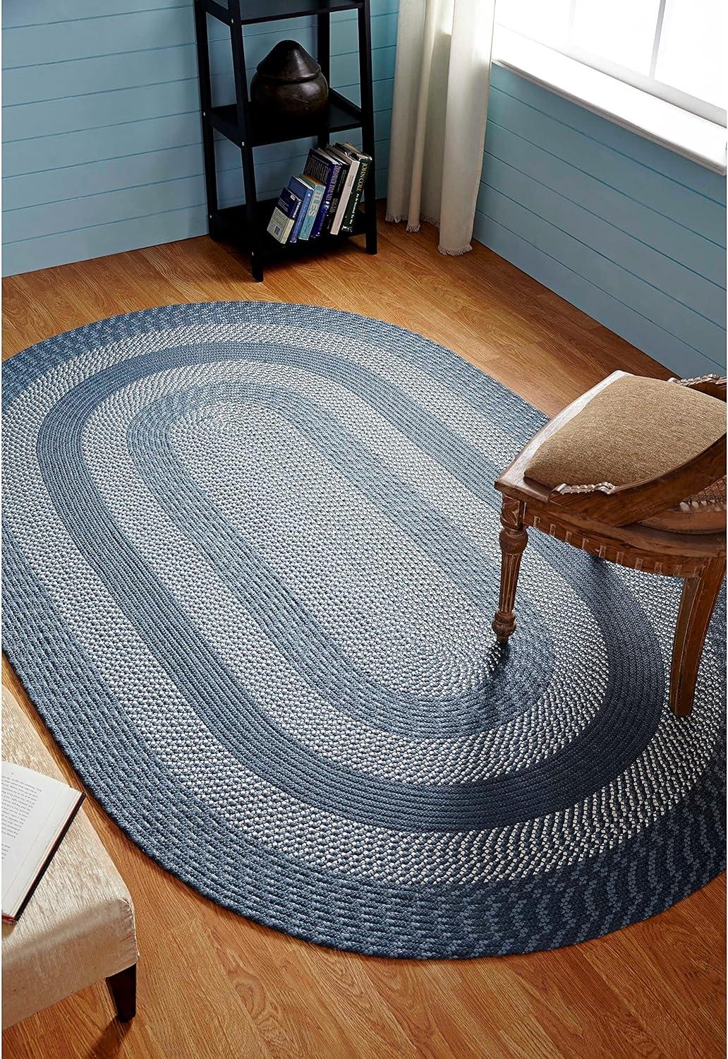 Tan Oval Braided Reversible Synthetic Rug 42" x 66"