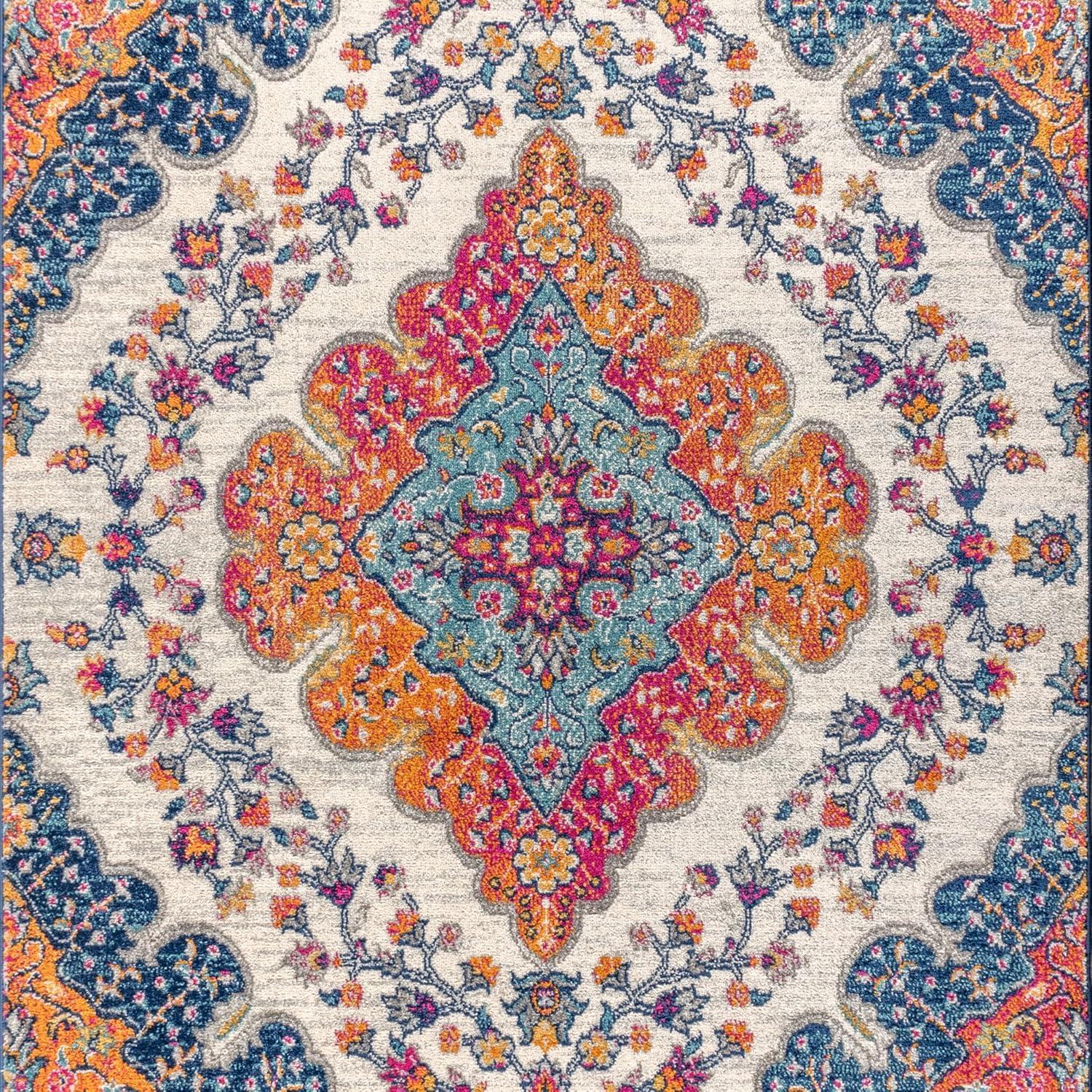 JONATHAN Y Bohemian FLAIR Boho Vintage Medallion Blue/Multi 5 ft. x 8 ft. Area Rug