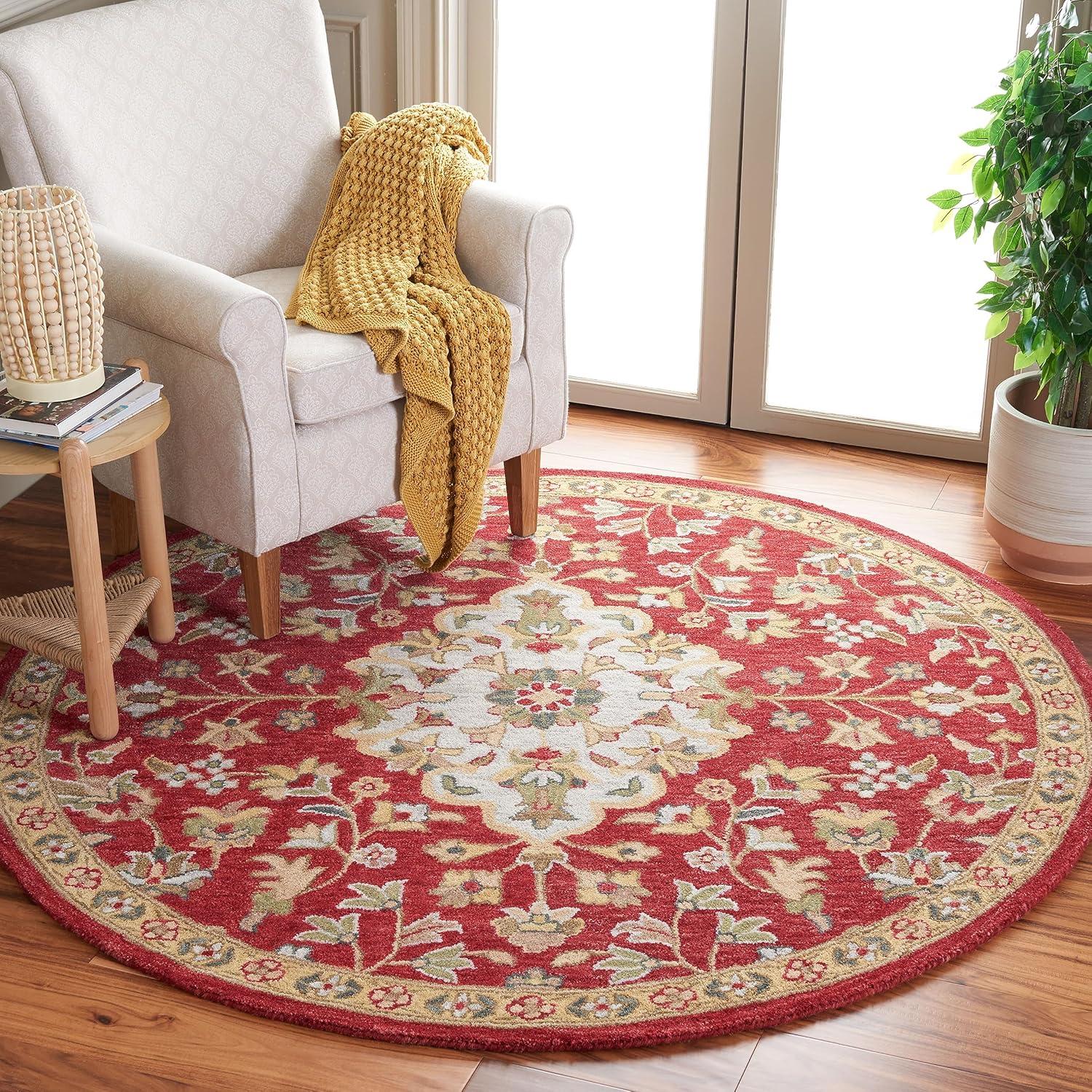 Blossom BLM862 Hand Hooked Area Rug - Beige/Multi - 6' Round - Safavieh.