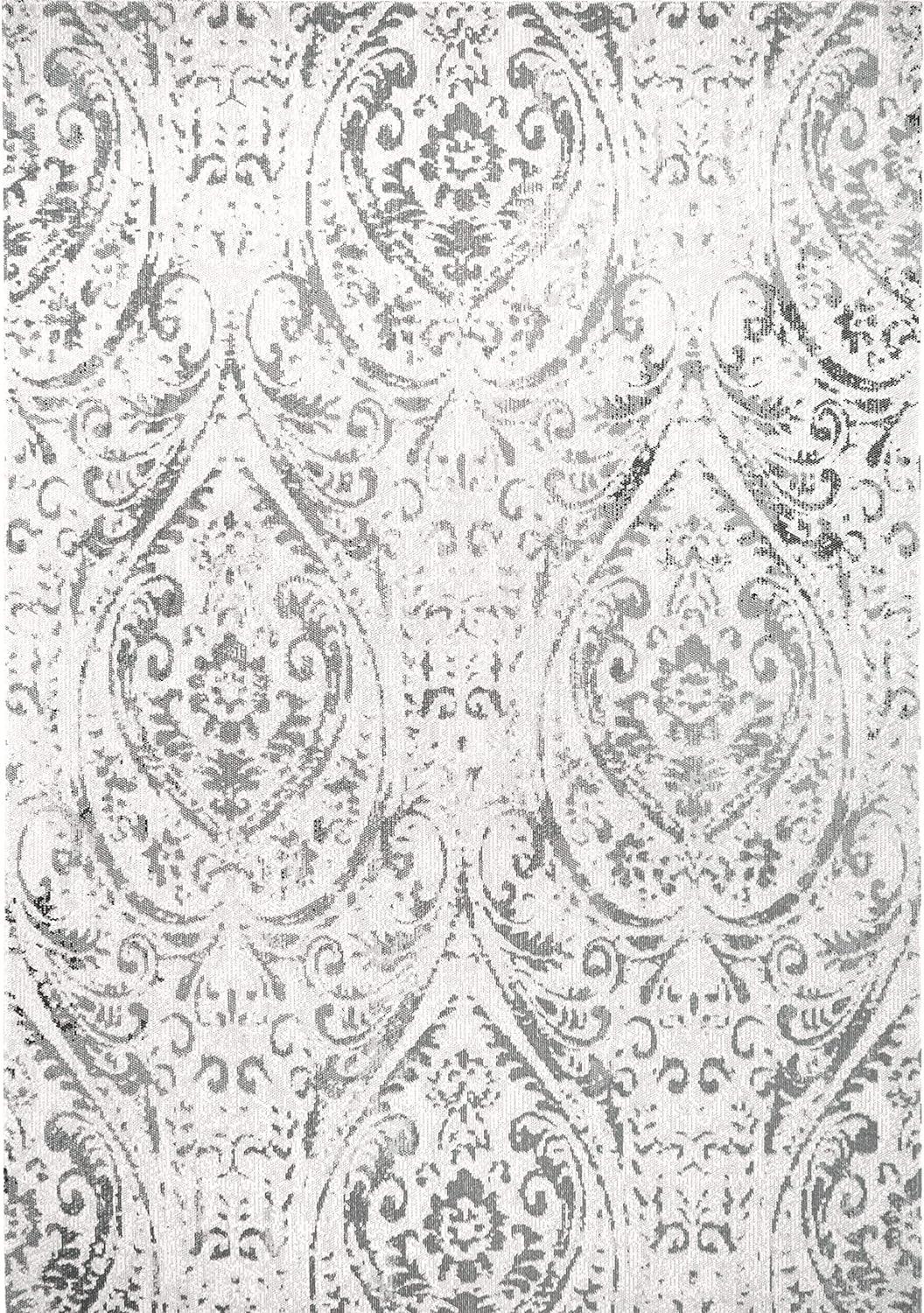 Nicole Miller New York Patio Sofia Juniper Transitional Paisley Indoor/Outdoor Area Rug, Ivory/Gray