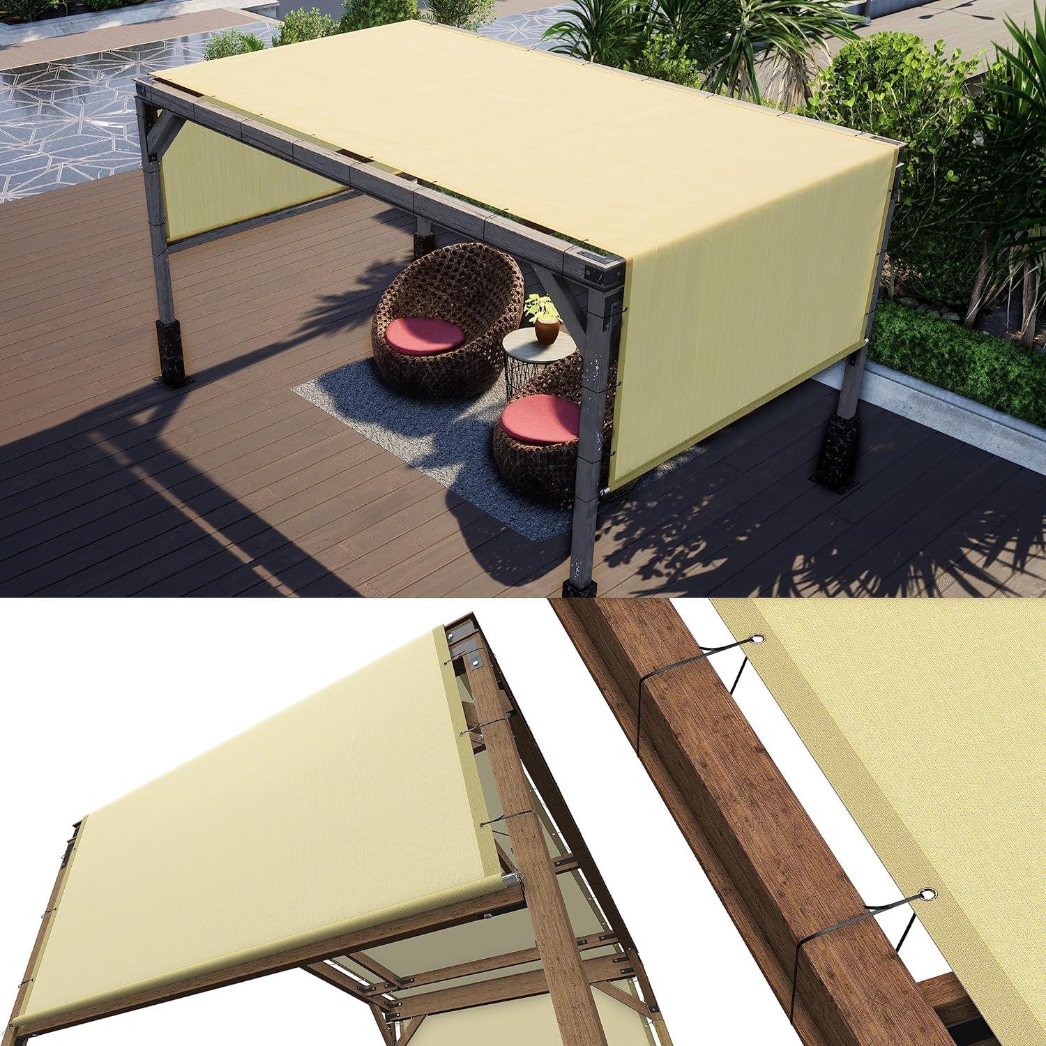 Beige High-Density Pergola Shade Canopy with Stainless Rods