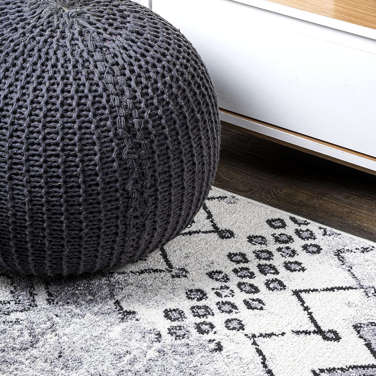 3'x 5' Azmar Moroccan Geometric Distressed Area Rug, Ivory/Black - JONATHAN Y