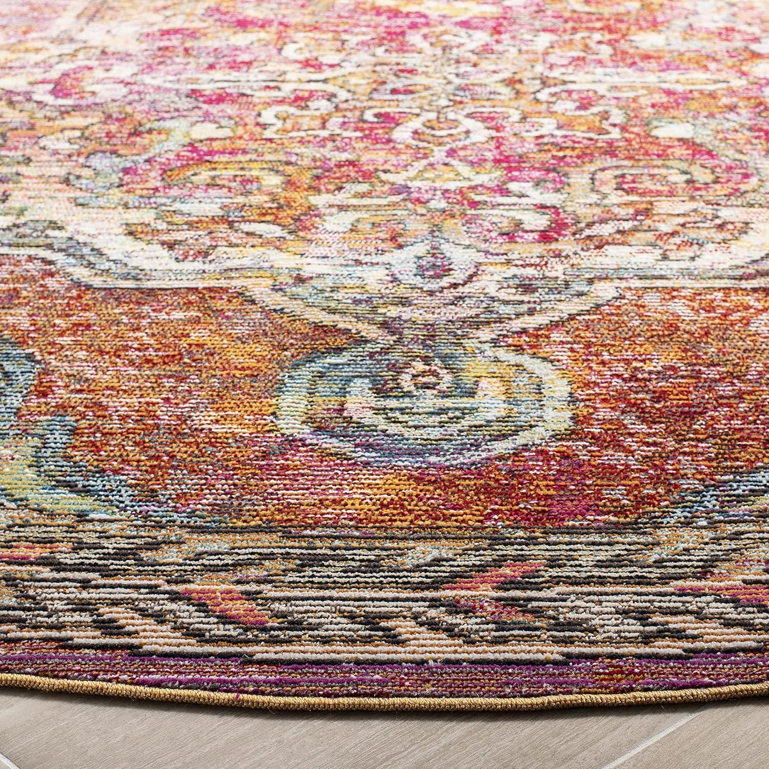 Crystal CRS502 Power Loomed Area Rug - Orange/Light Blue - 7' Round - Safavieh.