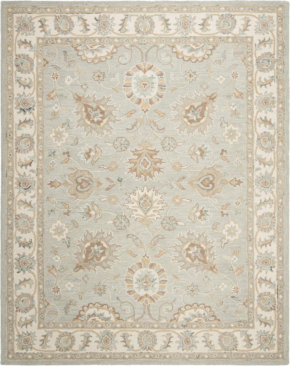 SAFAVIEH Blossom Fletcher Floral Bordered Wool Area Rug, Aqua/Ivory, 5' x 8'