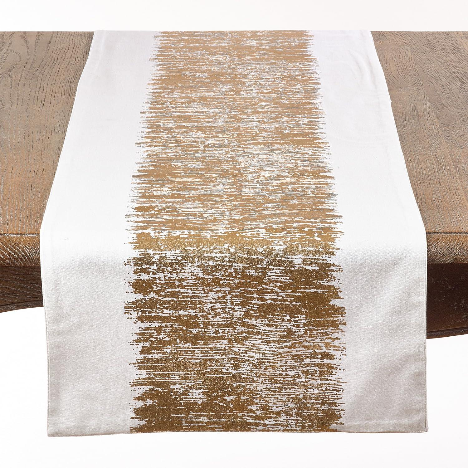 Gold Metallic Banded Cotton Table Runner, 16" x 54"