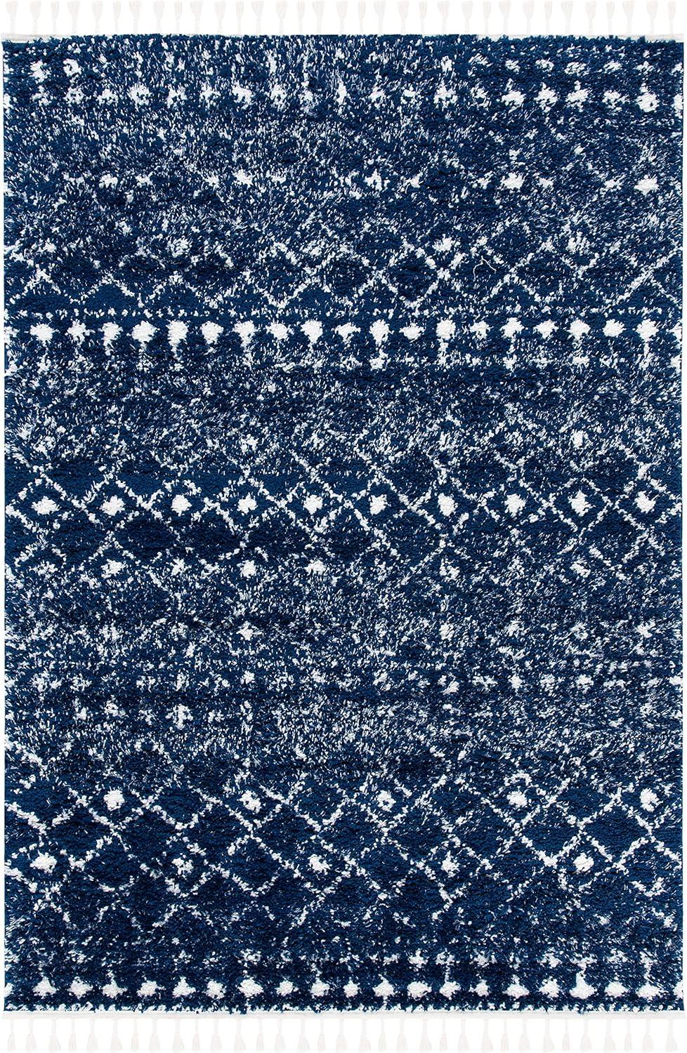 Berber Fringe Shag BFG519 Power Loomed Indoor Area Rug - Dark Blue/Ivory - 6'7"x9' - Safavieh