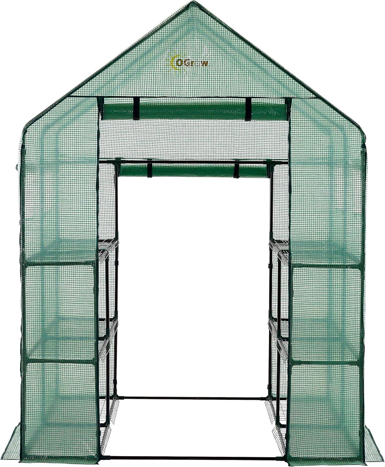 OGrow Machrus Ogrow Deluxe Walk-in 2 Tier 8 Shelf Portable Lawn And Garden Greenhouse - Heavy Duty Anchors Included! | Wayfair