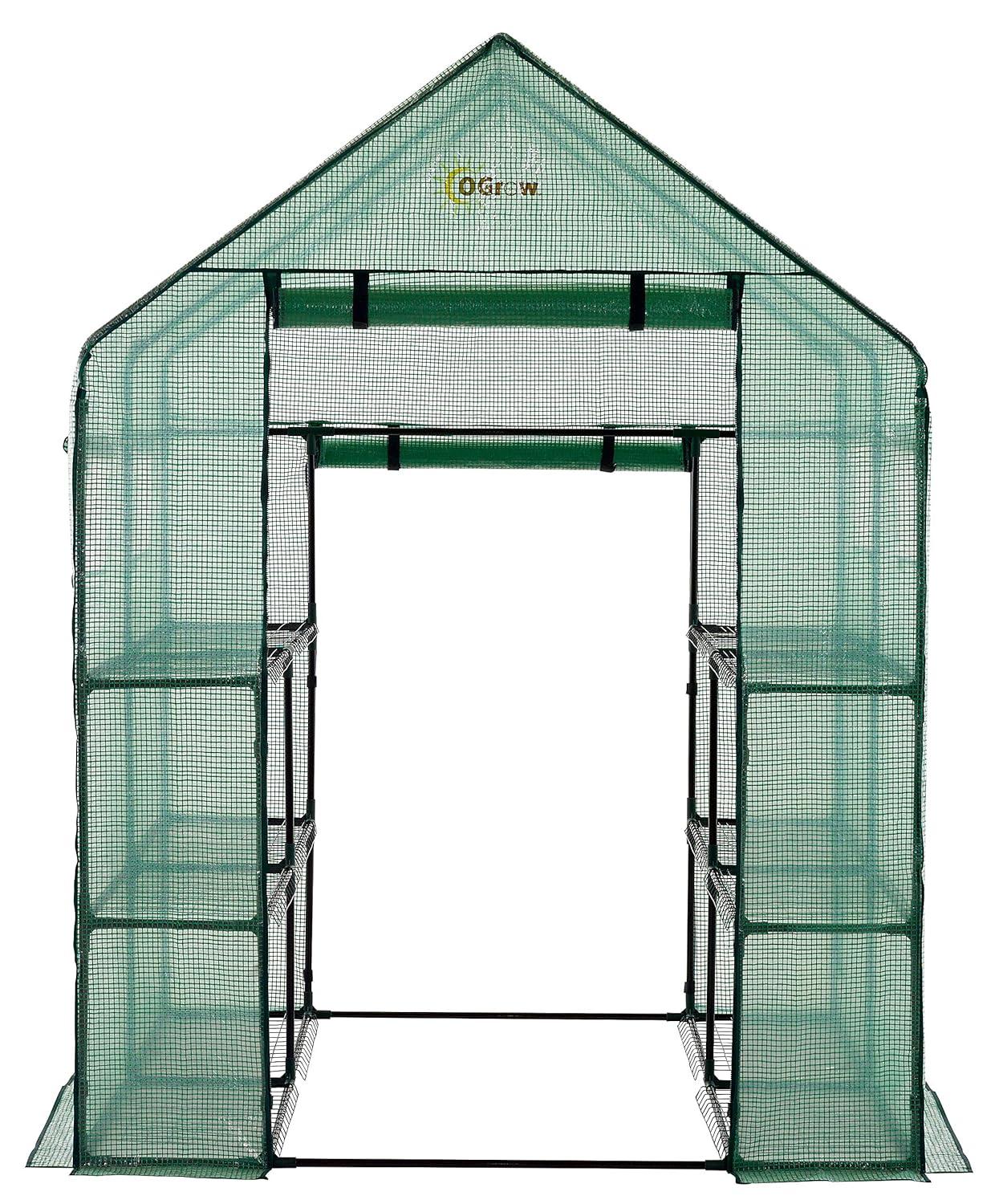 OGrow Machrus Ogrow Deluxe Walk-in 2 Tier 8 Shelf Portable Lawn And Garden Greenhouse - Heavy Duty Anchors Included! | Wayfair