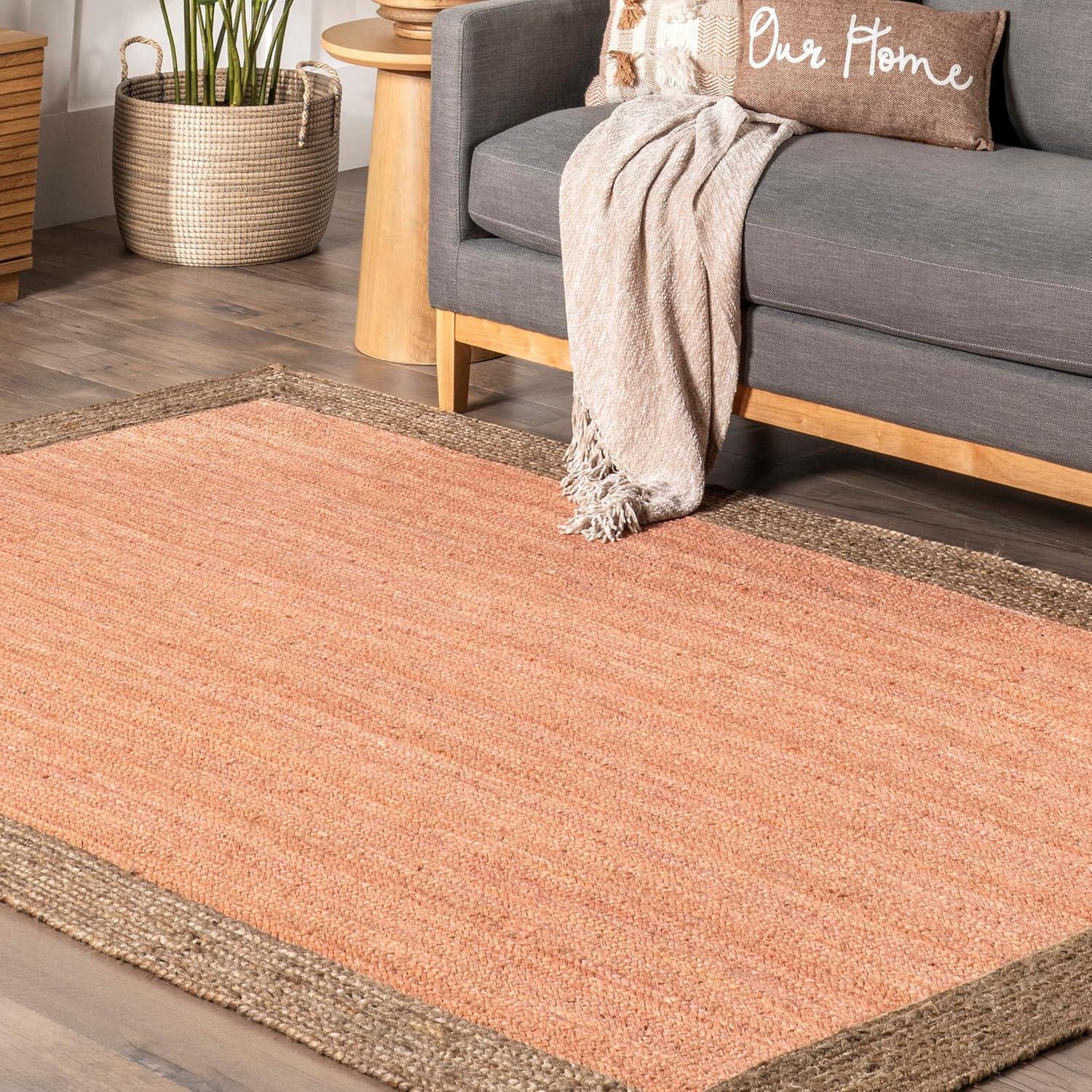 Peach and Natural Jute 6' x 9' Handmade Area Rug