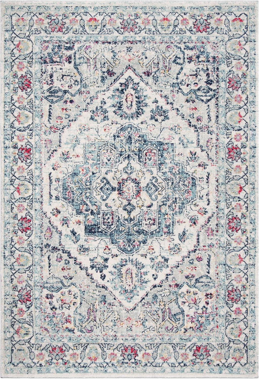 SAFAVIEH Madison Hildred Floral Bordered Area Rug, Navy/Fuchsia, 6' x 9'