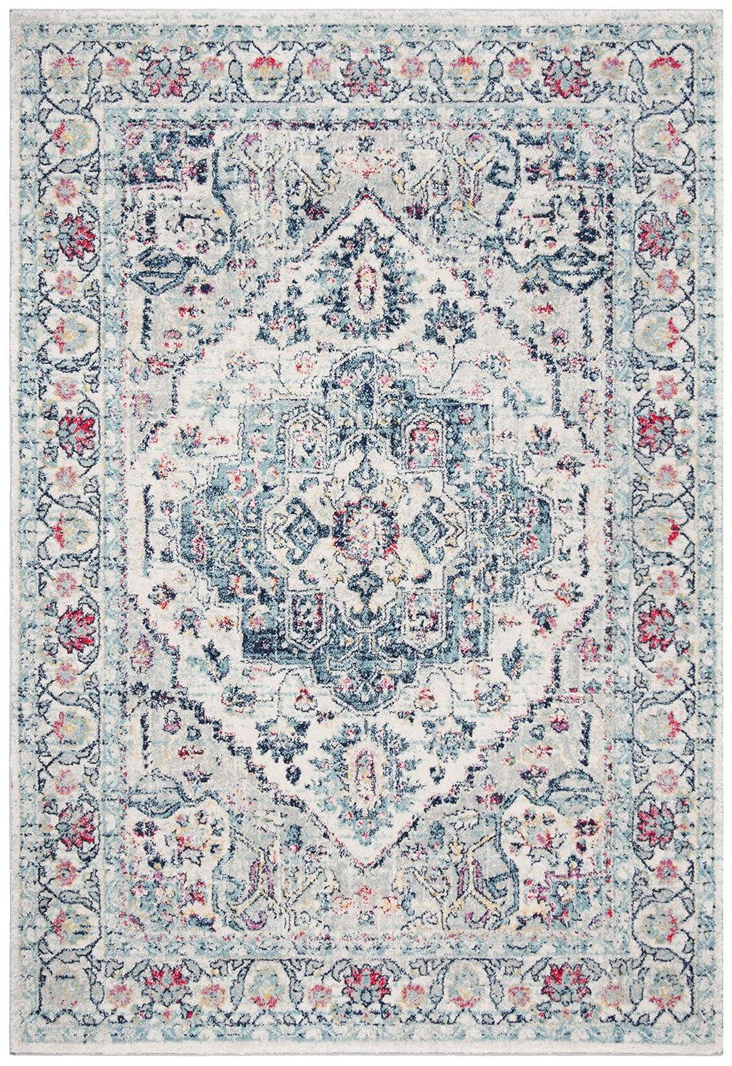 SAFAVIEH Madison Hildred Floral Bordered Area Rug, Navy/Fuchsia, 6' x 9'