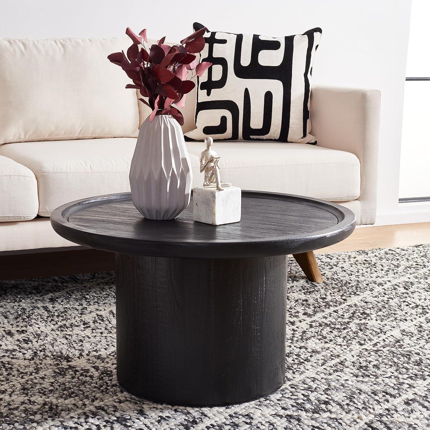 Devin Round Coffee Table - Black - Safavieh