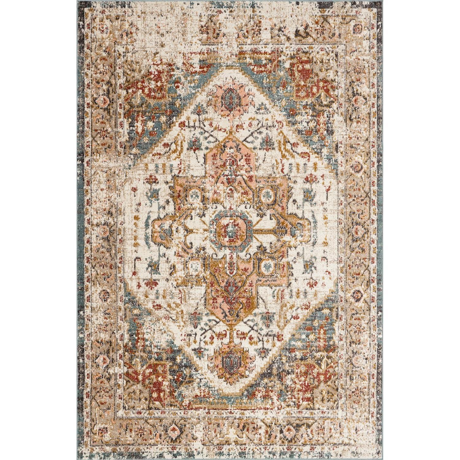 Nuloom 3x5 Justine Vintage Medallion Indoor Area Rug, Beige, Faded Persian Design, Stain Resistant, BedroomLiving Room, Kitchen,
