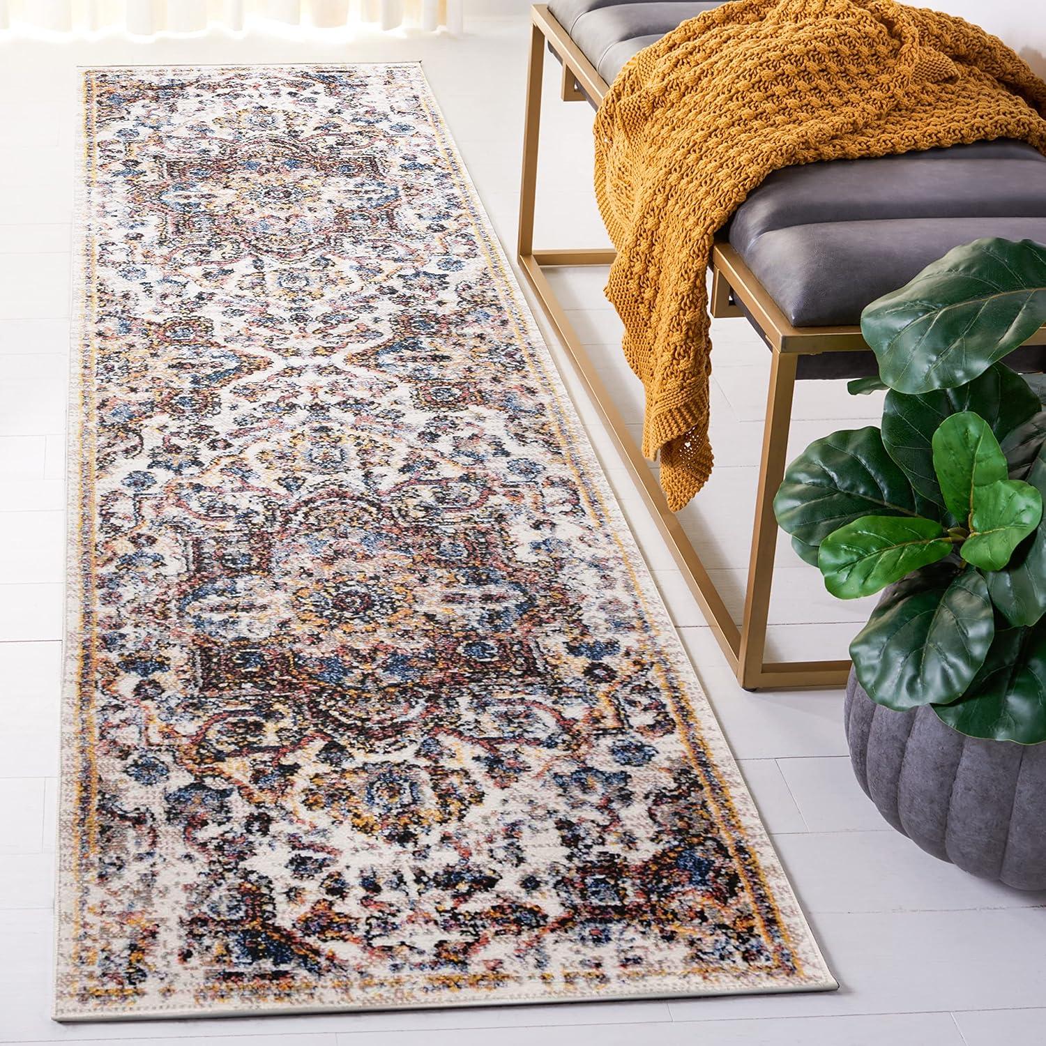Astoria ASA402 Power Loomed Indoor Area Rug - Ivory/Blue Rust - 9'x12' - Safavieh