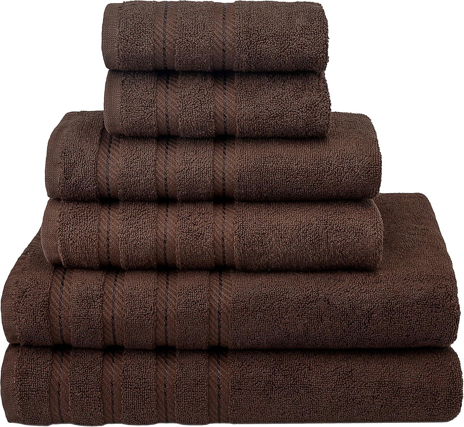 American Soft Linen Bekos 6 Piece Towel Set, 100% Cotton Bath Towel Set for Bathroom, Brown