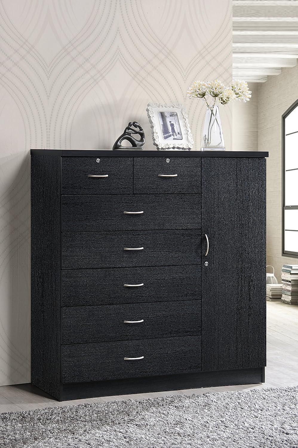 Hodedah 7 Drawer 1 Door Chest, Black