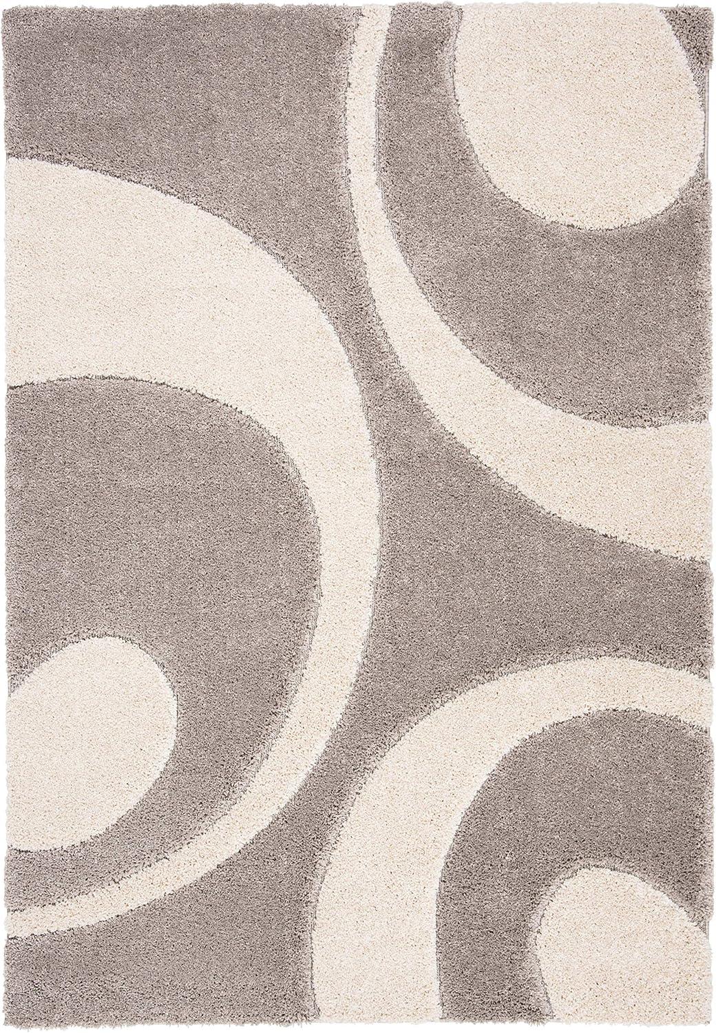 Chic Transitional Gray Shag Rectangular Area Rug, Hand-knotted Synthetic