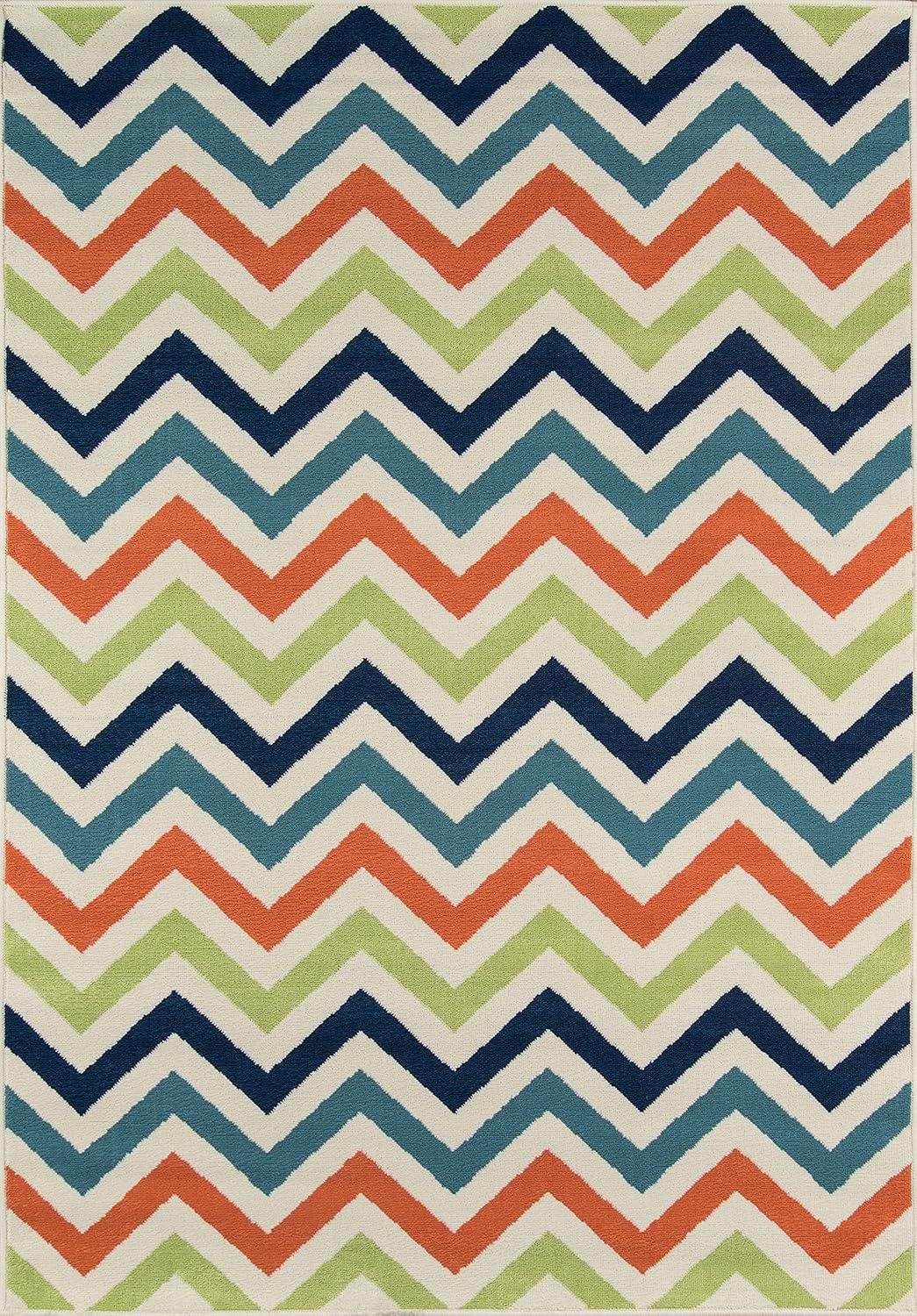 Vibrant Stripes Multicolor Synthetic 3'11" x 5'7" Indoor/Outdoor Rug